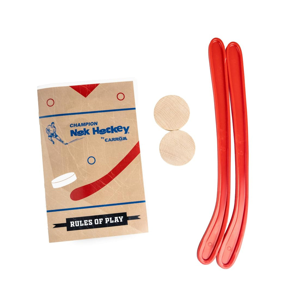 Carrom Champion Nok Hockey Game Equipment Set — Includes 2 Sticks and 2 Wood Pucks — Extra Accessories for Board Games for Adults & Children
