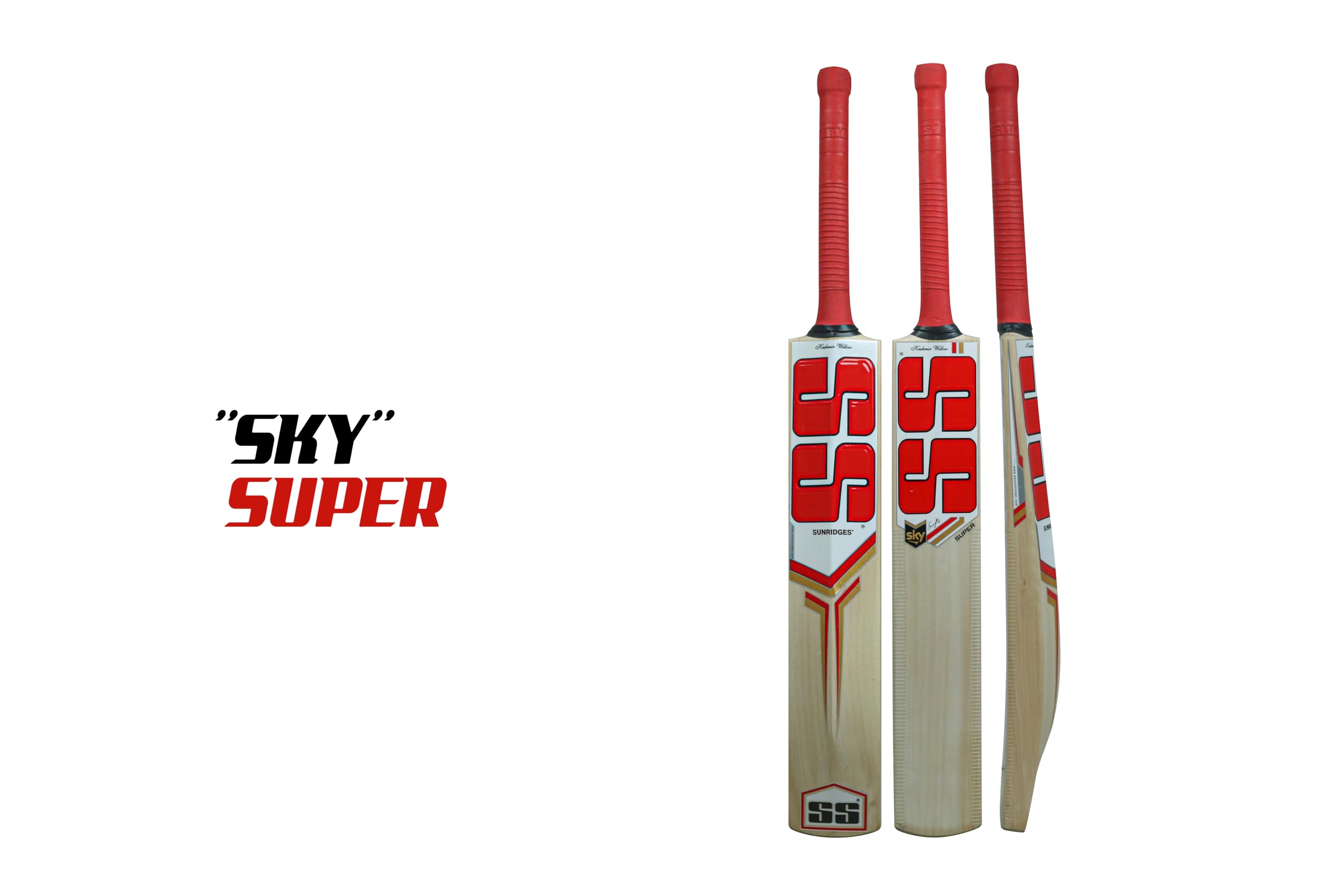 SS Sunridges Sky Super Premium Cricket Kashmir Willow Leather Ball Cricket Bat - Adult Size - Short Handle (Bat Cover Included)