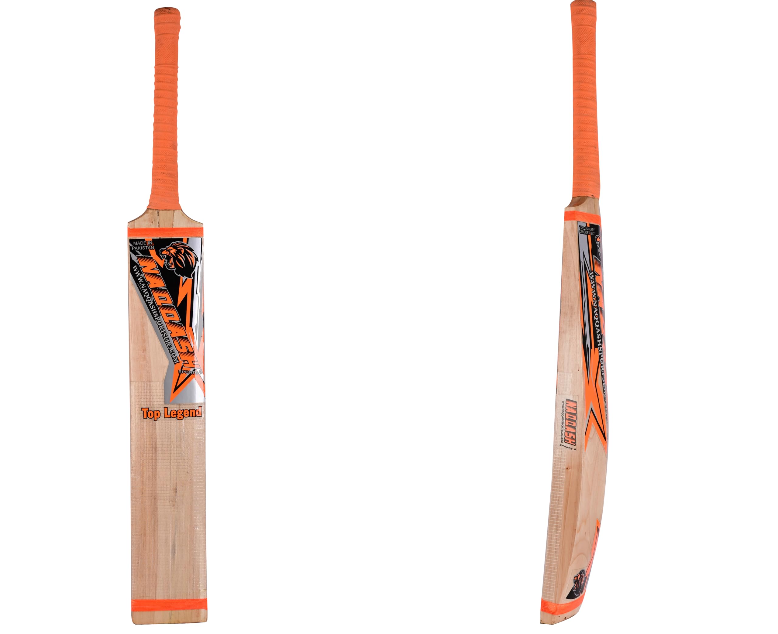 Kashmir Willow Leather Ball Cricket Bat, Orange Sticker, Adult Full Size