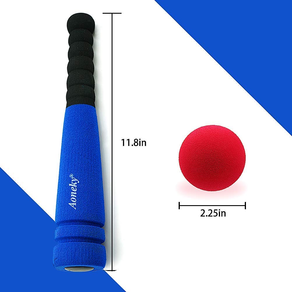 Aoneky 11.8 Inch Mini Foam Baseball Bat and Ball Set for Toddlers 1-3 Years, Soft & Safe First Bat, Lightweight T-Ball Bat for Boys Girls, Indoor Outdoor Sports Toy (Blue)