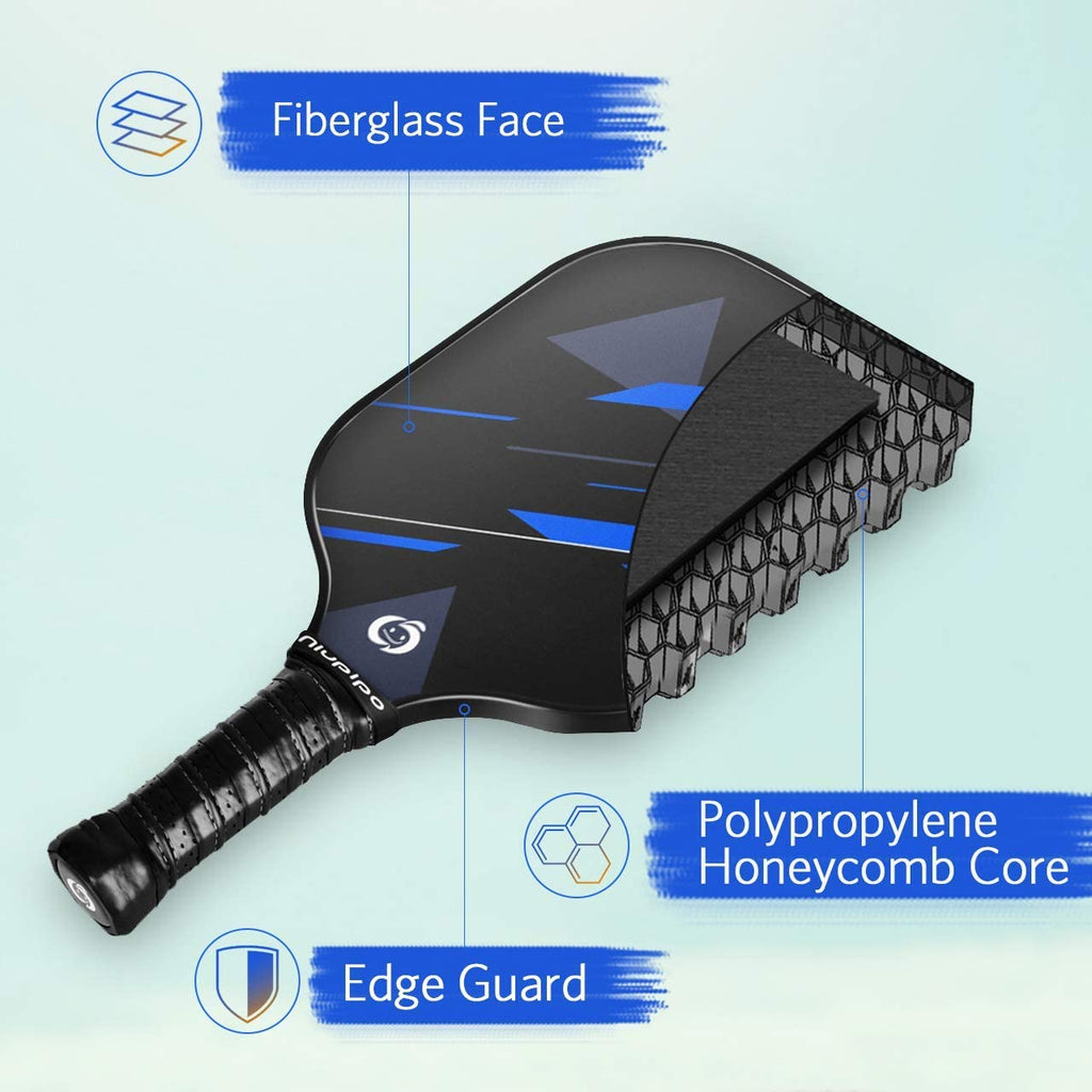 niupipo Pickleball Paddles, Lightweight Pickleball Rackets w/Fiberglass Surface, Pickleball Set of 4 Balls and 1 Pickleball Bag