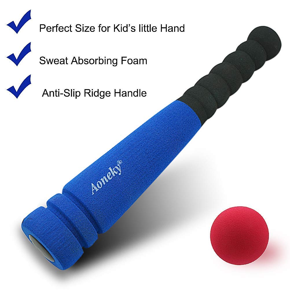 Aoneky 11.8 Inch Mini Foam Baseball Bat and Ball Set for Toddlers 1-3 Years, Soft & Safe First Bat, Lightweight T-Ball Bat for Boys Girls, Indoor Outdoor Sports Toy (Blue)