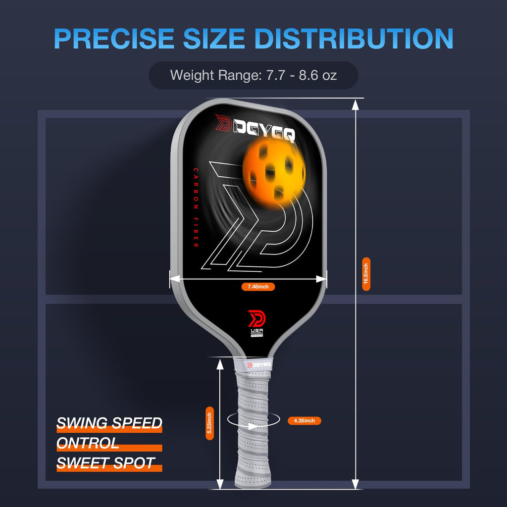 DGYGQ Pickleball Paddles - Professional Carbon Fiber Paddle with Honeycomb Core Pickleball Rackets - Lightweight Precision & Enhanced Shock Absorption for High Spin & Powerful Shots (Grey)