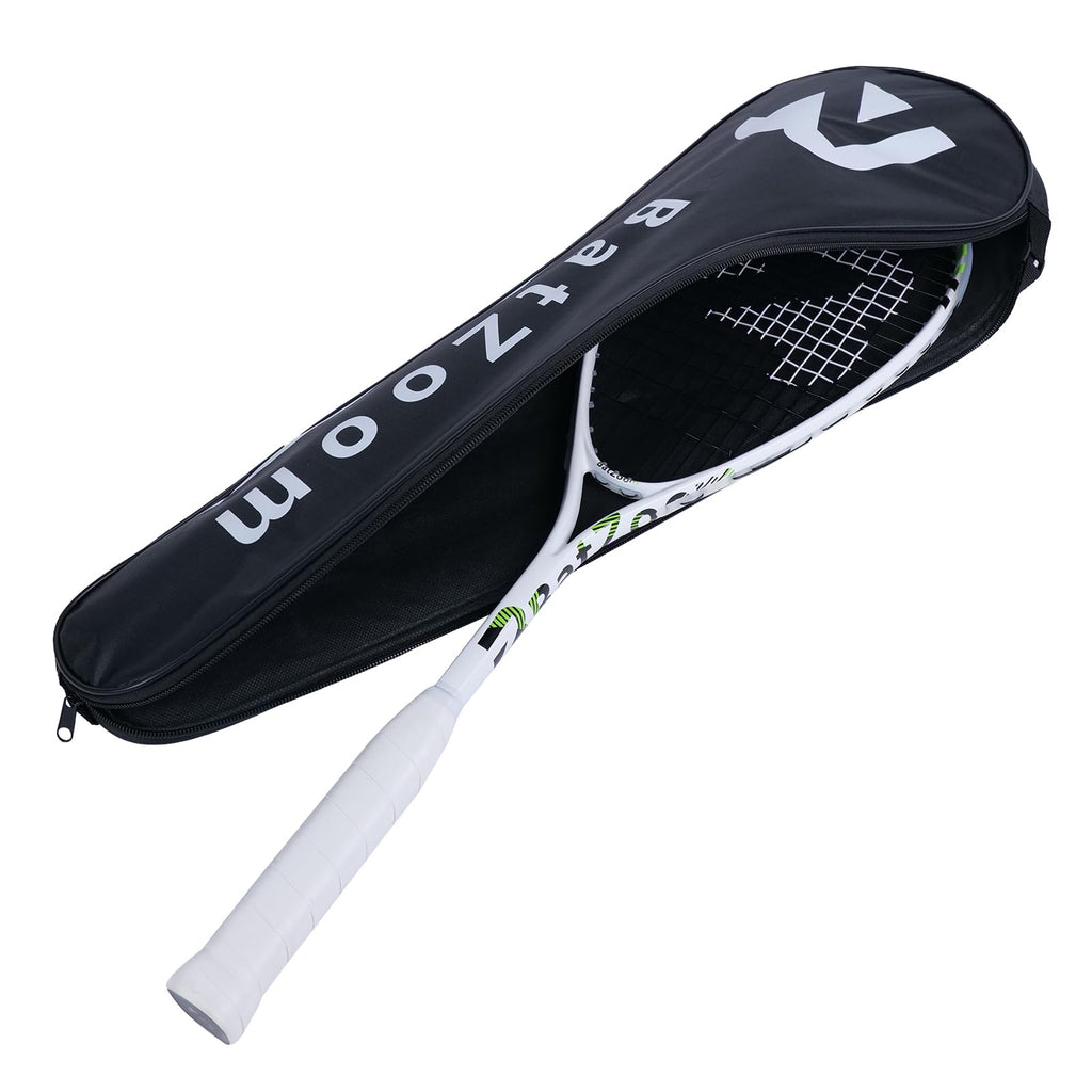 BatZoom Squash Racket for Beginners – Heavy Duty Training Squash Racquet for Adults, Pre-Strung with Comfortable Grip & Shock Absorption - Includes Carrying Bag