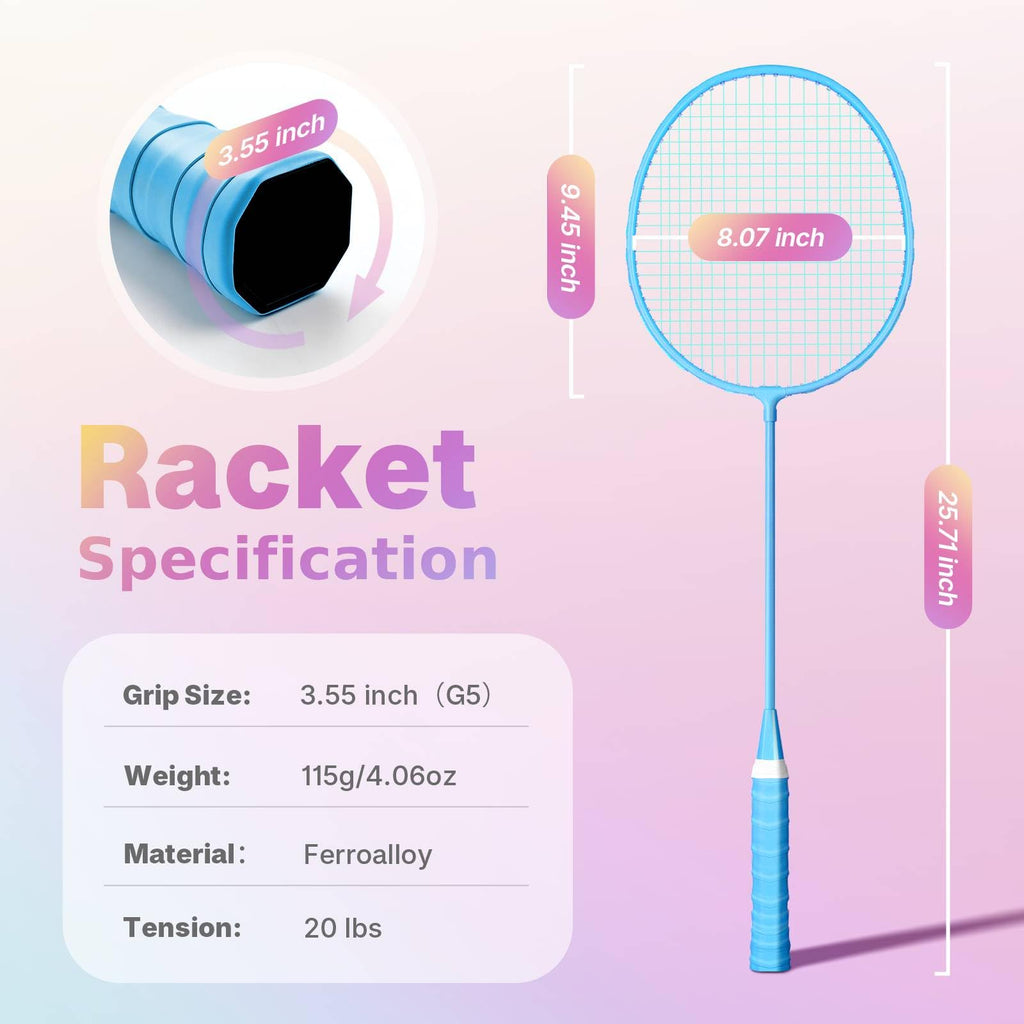 AboveGenius Lightweight Badminton Set, 4 Rackets with 6 Nylon Birdies