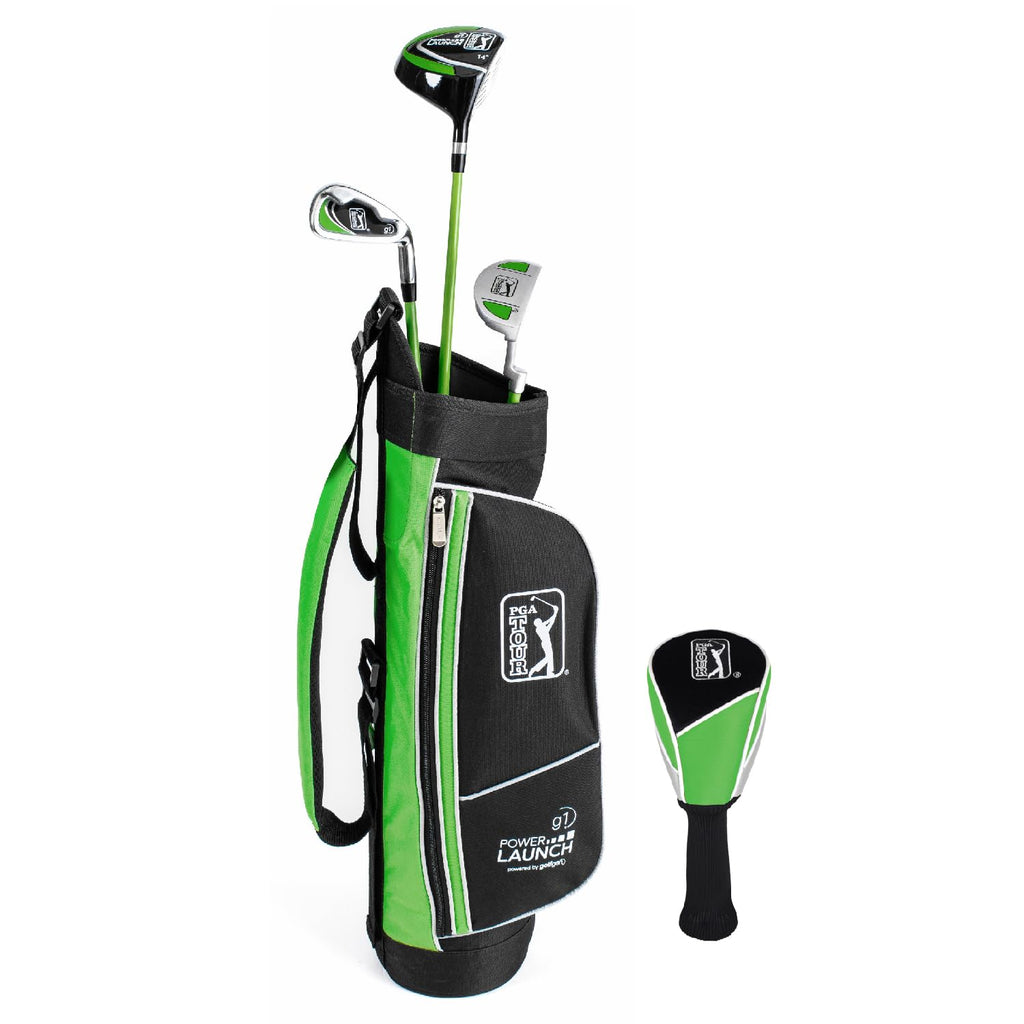 PGA Tour G1 Series Kids Green Golf Club Set with 3 Clubs, Golf Bag & 5 Total Pieces | Golf Clubs and Sets for Heights 3'6" - 4'1" | Complete Youth Golf Club Set