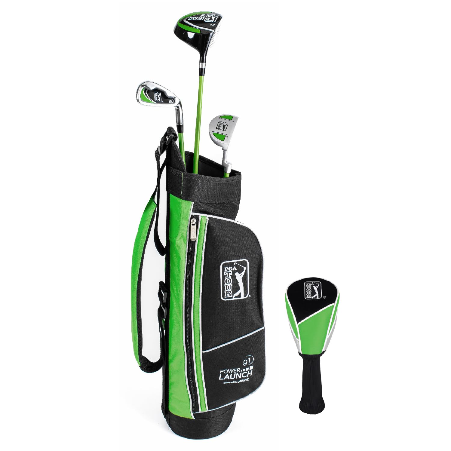 PGA Tour G1 Series Kids Green Golf Club Set with 3 Clubs, Golf Bag & 5 Total Pieces | Golf Clubs and Sets for Heights 3'6" - 4'1" | Complete Youth Golf Club Set