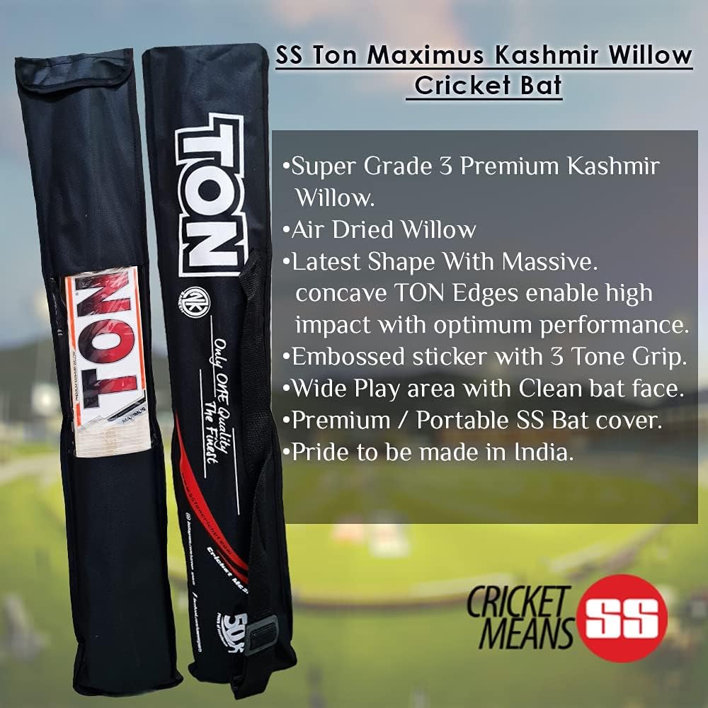 SS Ton Kashmir Willow Cricket Bat- Ton Maximus (Cover Included)