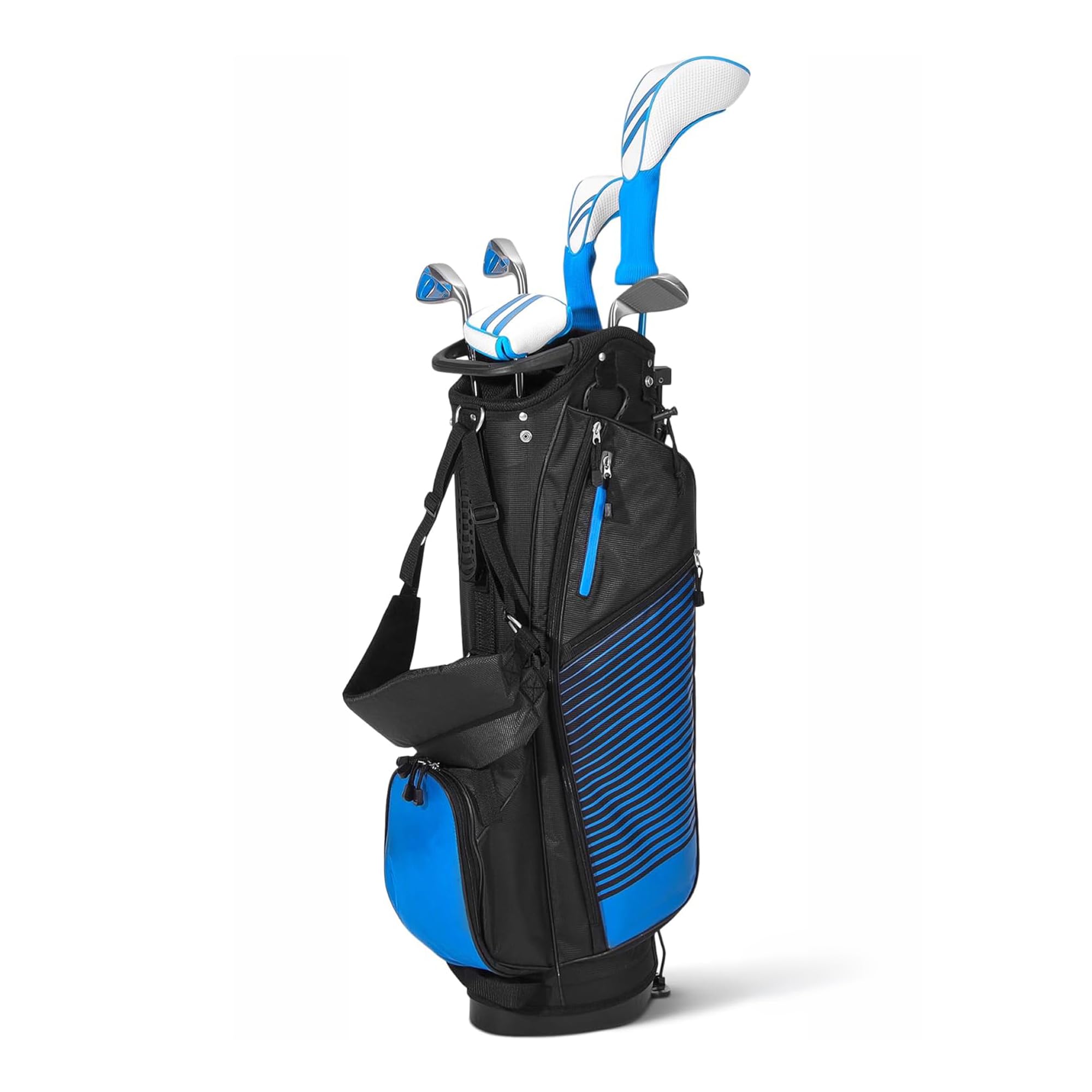 Amazon Basics Golf Club Set, 6- Piece with Stand Bag, Oversized Clubface, Low Center of Gravity, Right Handed, Blue/Black