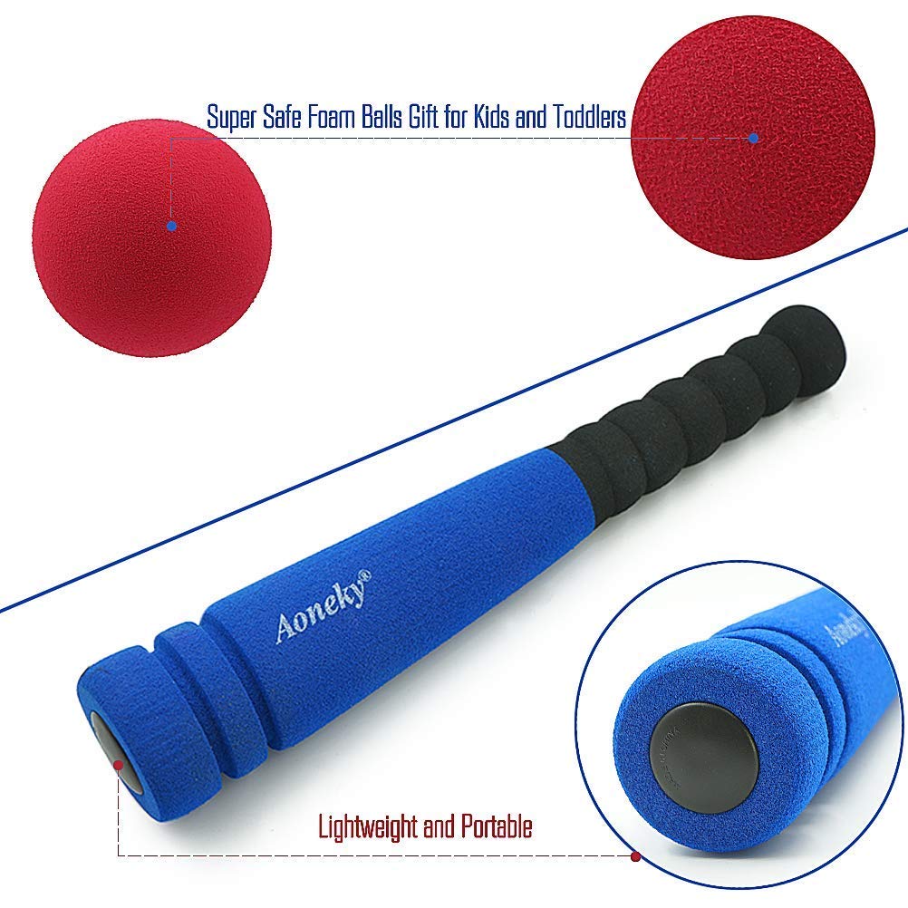 Aoneky 11.8 Inch Mini Foam Baseball Bat and Ball Set for Toddlers 1-3 Years, Soft & Safe First Bat, Lightweight T-Ball Bat for Boys Girls, Indoor Outdoor Sports Toy (Blue)