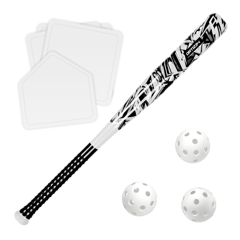 Ortiz34 Grand Slam Set- Graffiti Plastic Bat, 3 Balls, 4 Throw Down (White)