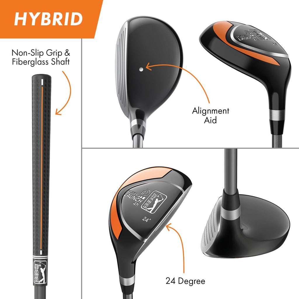 PGA Tour Youth Golf Club Set – 10-Piece Right-Handed Kids Golf Set for Ages Ages 12-17 (5’2”-5’10”) – Beginner Junior Golf Clubs with Lightweight Stand Bag, Mallet Putter, Hybrid, Driver by Golfgen