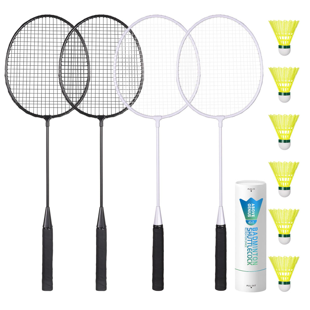 AboveGenius Lightweight Badminton Set, 4 Rackets with 6 Nylon Birdies