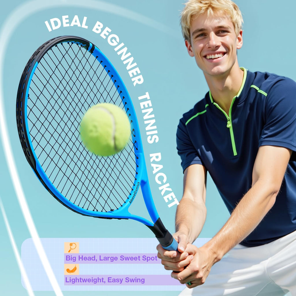 AboveGenius 27-Inch Tennis Rackets, 2 Pack with Balls and Bag, Blue/Pink