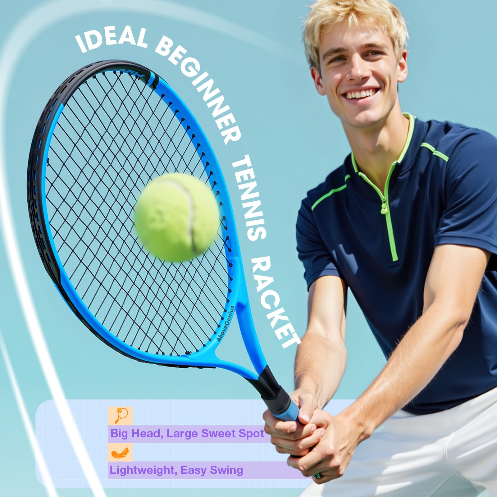AboveGenius 27-Inch Tennis Rackets, 2 Pack with Balls and Bag, Blue/Pink