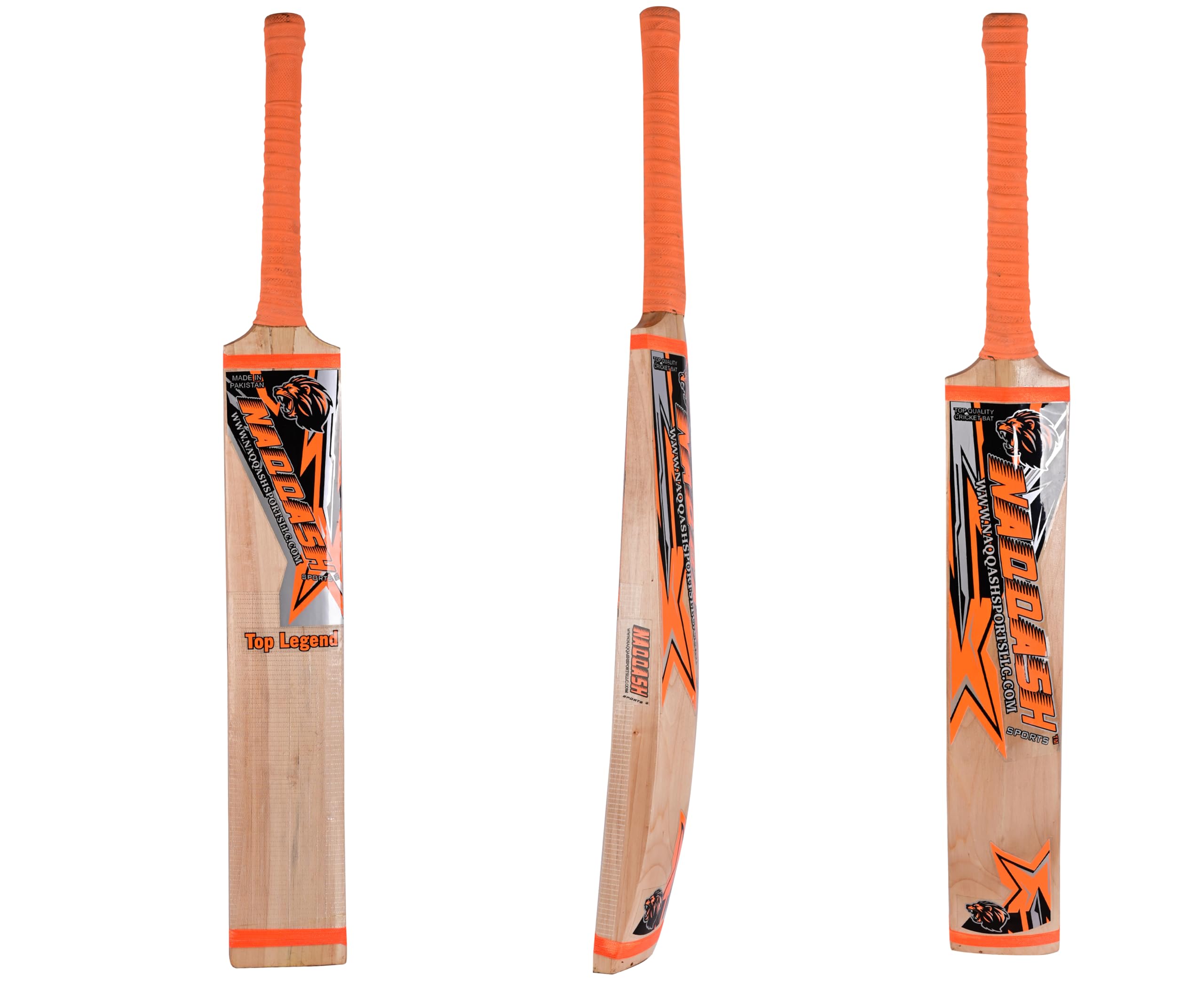 Kashmir Willow Leather Ball Cricket Bat, Orange Sticker, Adult Full Size