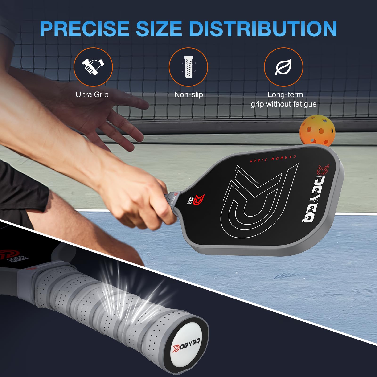DGYGQ Pickleball Paddles - Professional Carbon Fiber Paddle with Honeycomb Core Pickleball Rackets - Lightweight Precision & Enhanced Shock Absorption for High Spin & Powerful Shots (Grey)