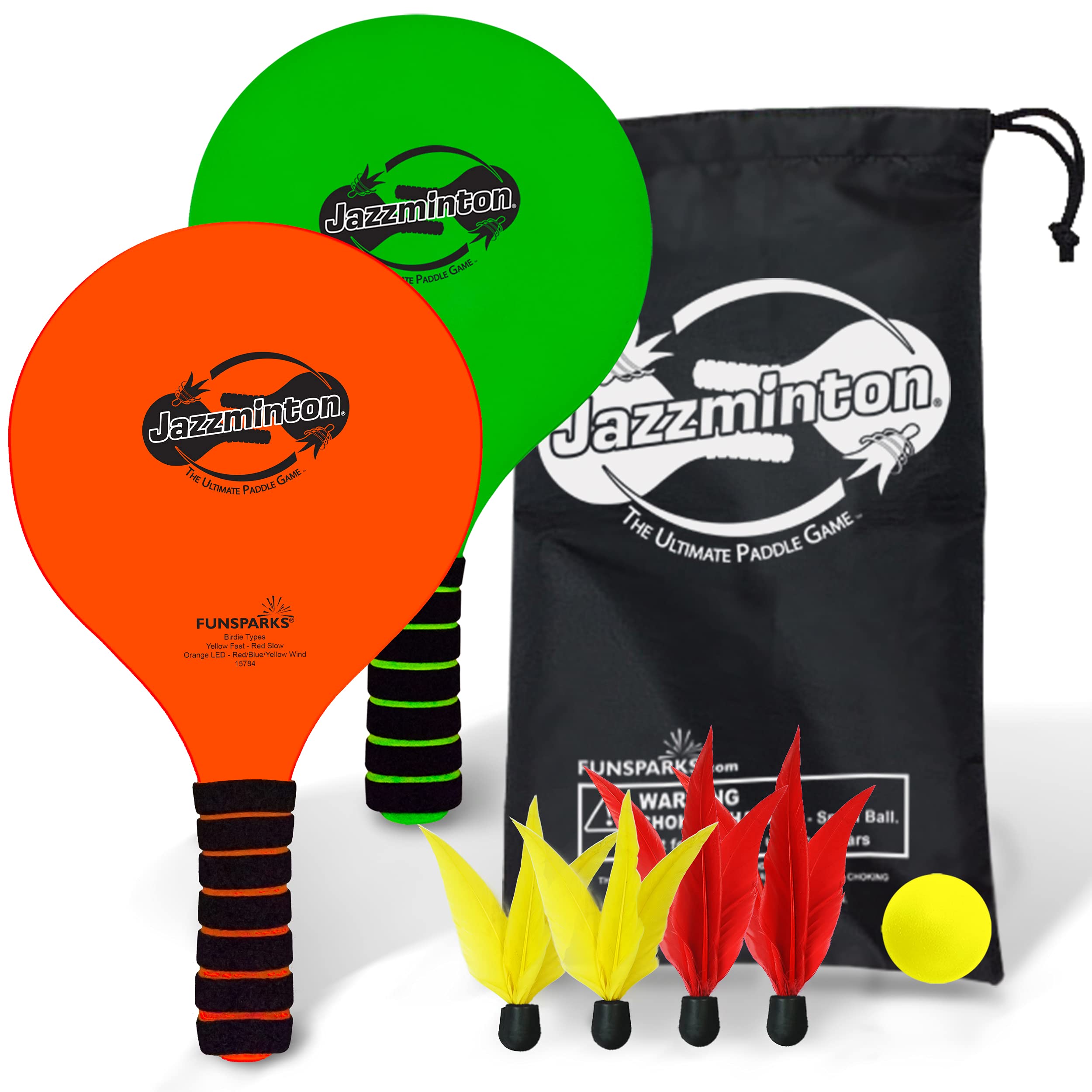 Jazzminton Select Paddle Ball Game with Carry Bag - Indoor Outdoor Toy - Play at The Beach, Lawn or Backyard - 2 Wooden Racquets - 4 Shuttlecocks - 1 Ball