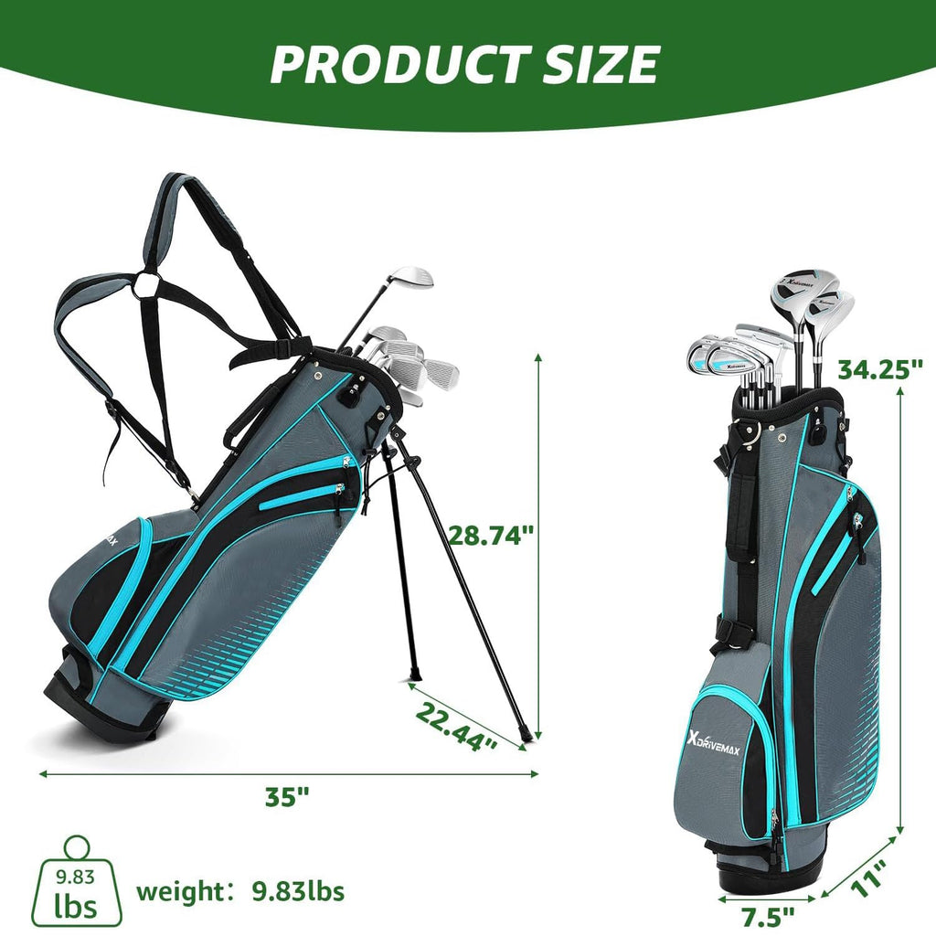 XDriveMax 8-Piece Right Hand Complete Golf Club Set for Men & Women: Wood, Hybrid, Irons, Putter & Bag - Beginner Friendly, High Distance & Accuracy,Right,Light Blue