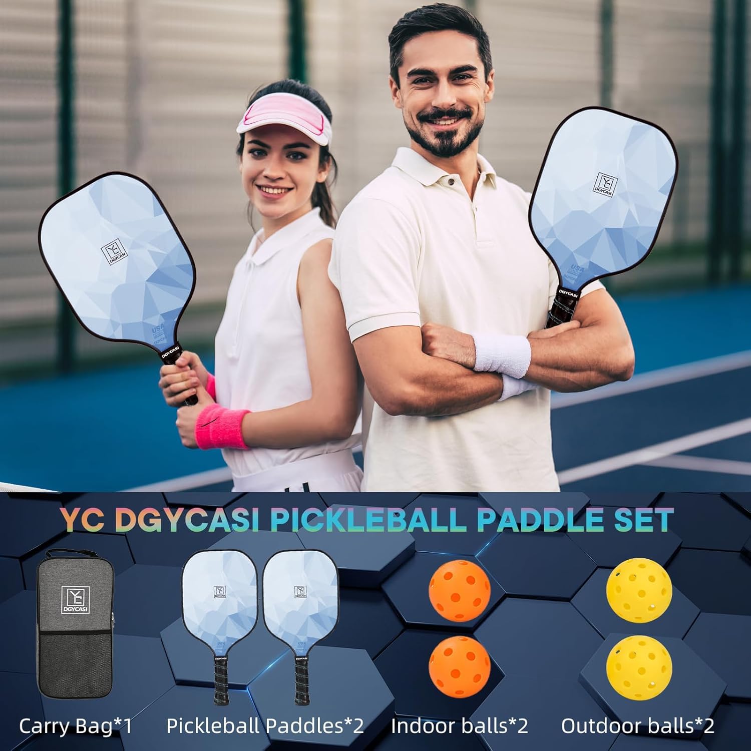 YC DGYCASI Pickleball Paddles Set of 2 USAPA Approved Pickleball Set 2026