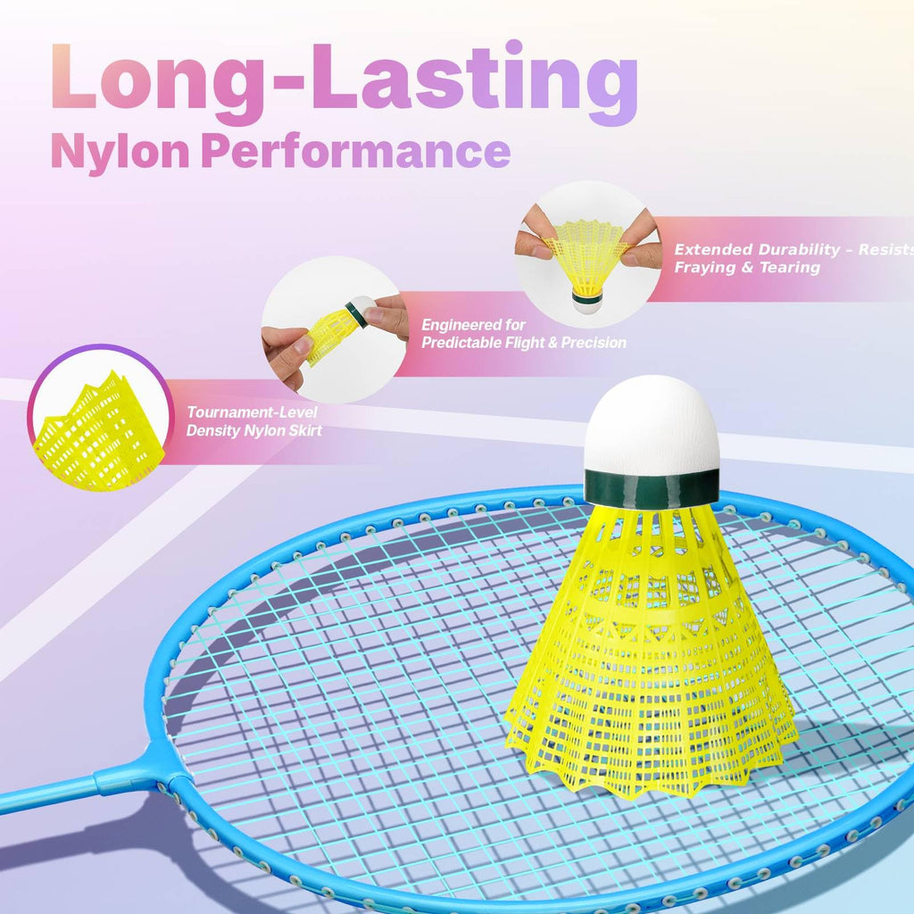 AboveGenius Lightweight Badminton Set, 4 Rackets with 6 Nylon Birdies