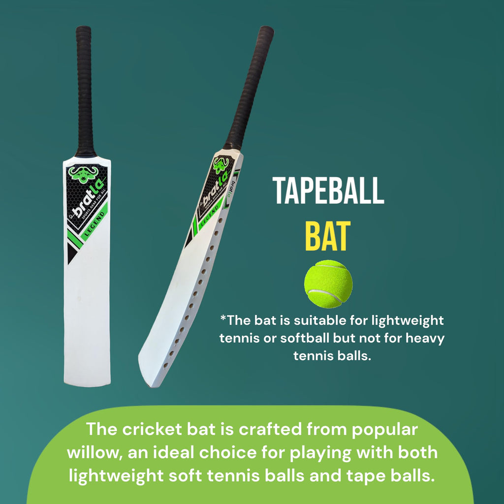 Bratla Legend Cricket Bat for Tape Ball Cricket, Ideal Cricket Bat for Tapped Tennis Ball & Softball Cricket - Full Size Men's Bat
