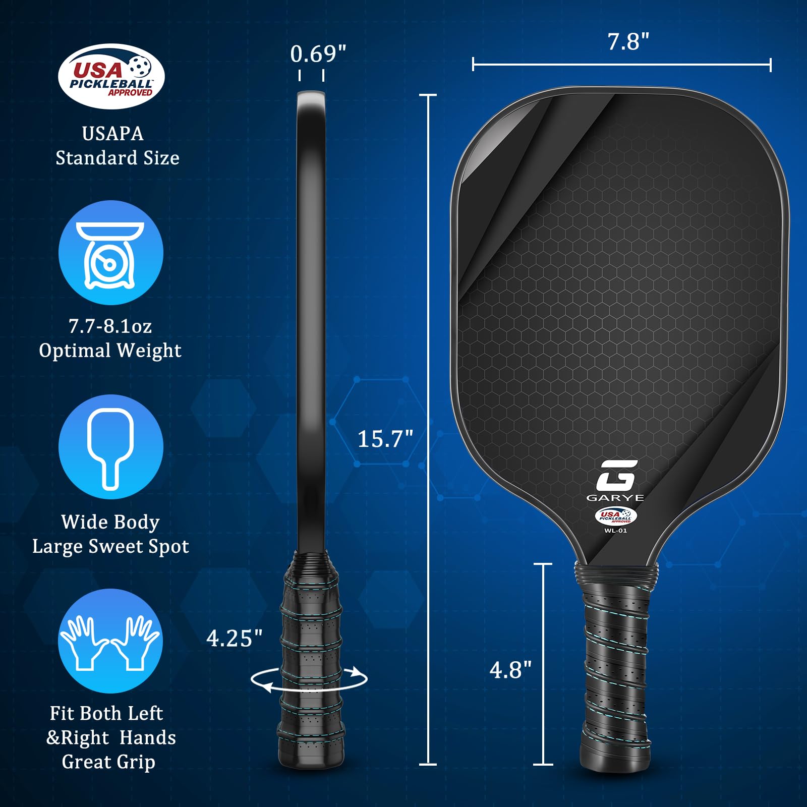GARYE Pickleball Paddles Set of 2/4, USAPA Approved Carbon Fiber Pickleball Set, Lightweight Pickle Ball Rackets 2/4 Pack with 6 Balls, 1 Bag, Pair of Grip Tapes, Pickle Ball Paddle for Men and Women