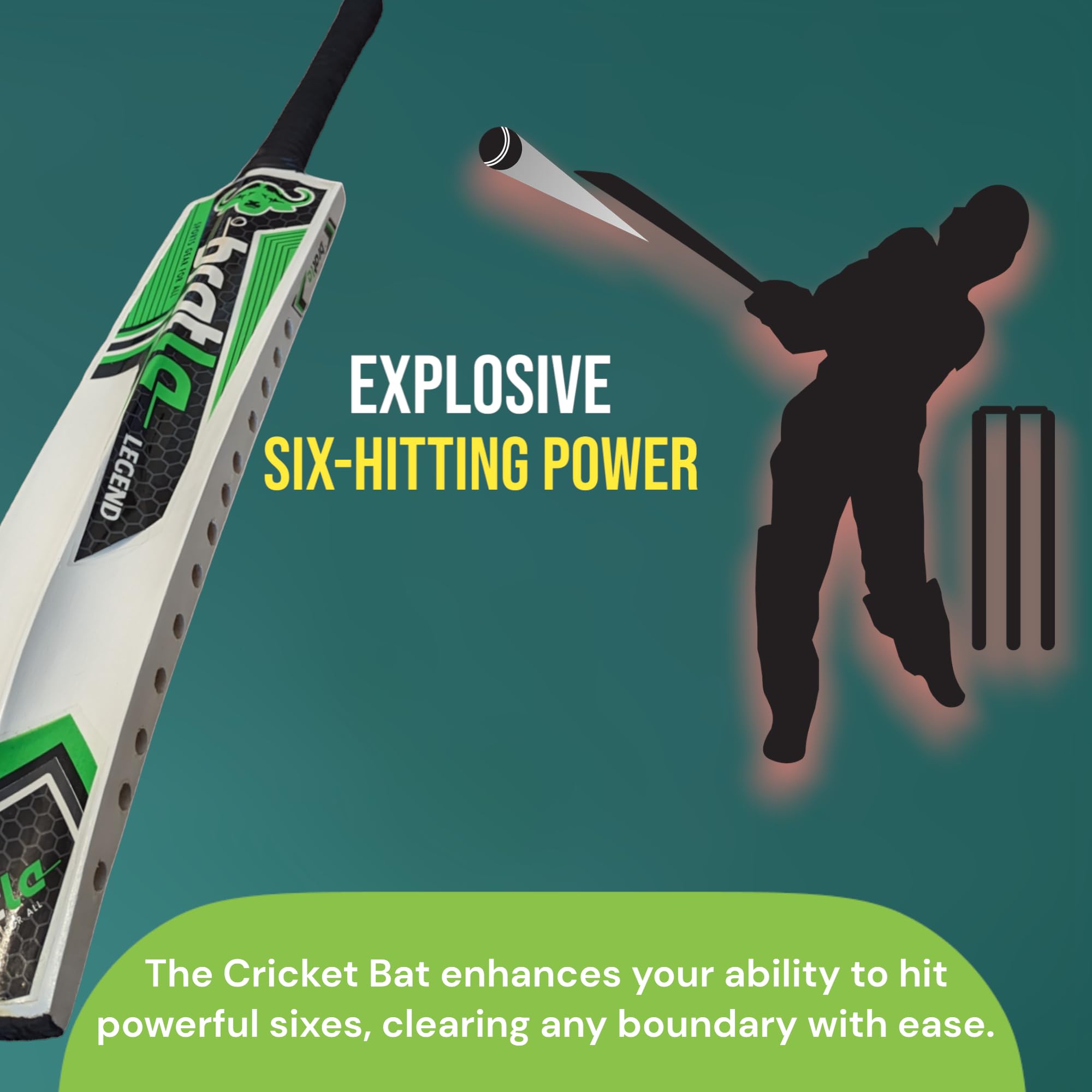 Bratla Legend Cricket Bat for Tape Ball Cricket, Ideal Cricket Bat for Tapped Tennis Ball & Softball Cricket - Full Size Men's Bat