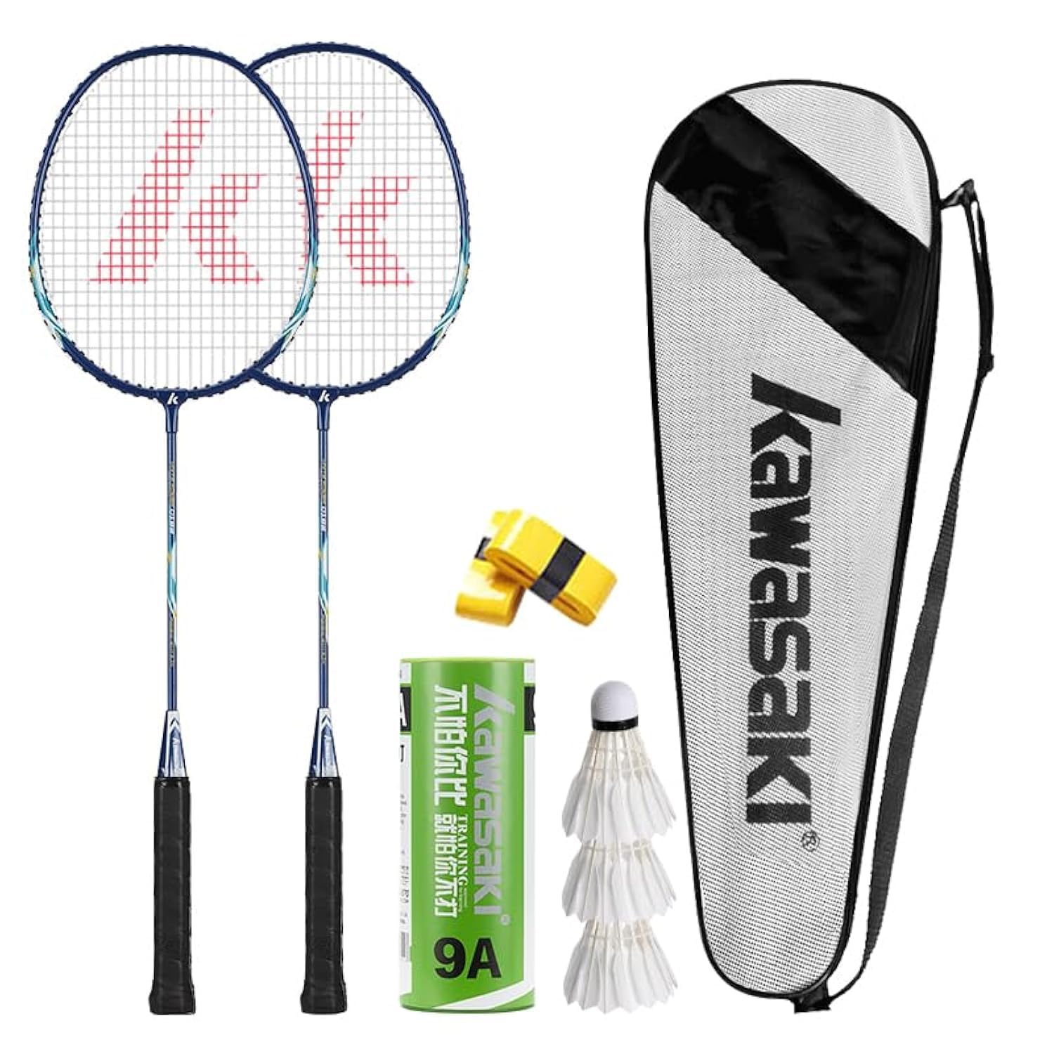 Badminton Racket Professional Badminton Sets of 2 Lightweight Badminton Rackets for Backyard with 3 Shuttlecocks, 2 Racquet Overgrips & Carrying Bag for Training, Sports(Blue)