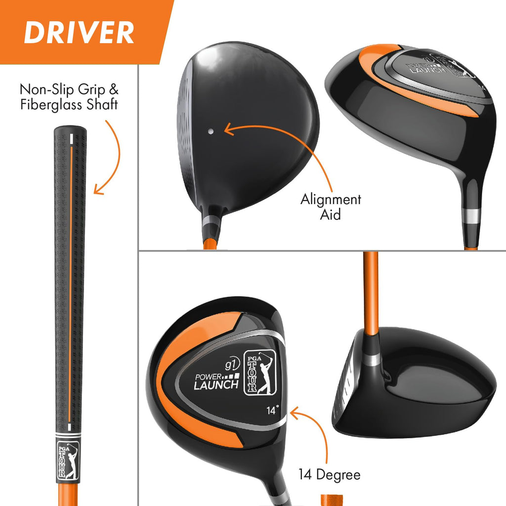 PGA Tour Youth Golf Club Set – 10-Piece Right-Handed Kids Golf Set for Ages Ages 12-17 (5’2”-5’10”) – Beginner Junior Golf Clubs with Lightweight Stand Bag, Mallet Putter, Hybrid, Driver by Golfgen