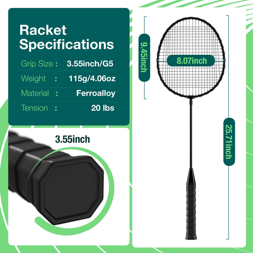 AboveGenius Badminton Rackets Set of 6 for Outdoor Backyard Games, Including 6 Rackets, 6 Nylon Badminton Shuttlecocks, Lightweight Badminton Racquets for Beginners