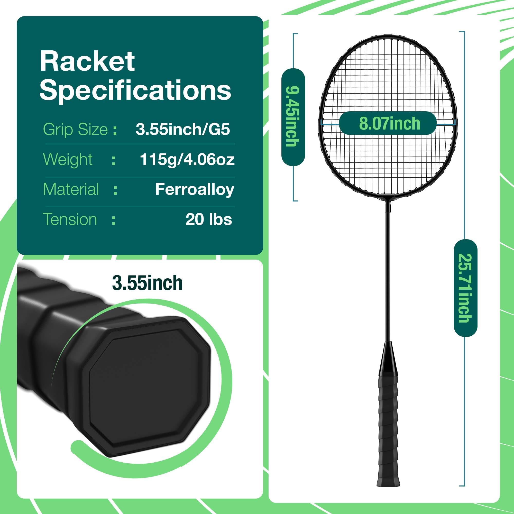 AboveGenius Badminton Rackets Set of 6 for Outdoor Backyard Games, Including 6 Rackets, 6 Nylon Badminton Shuttlecocks, Lightweight Badminton Racquets for Beginners