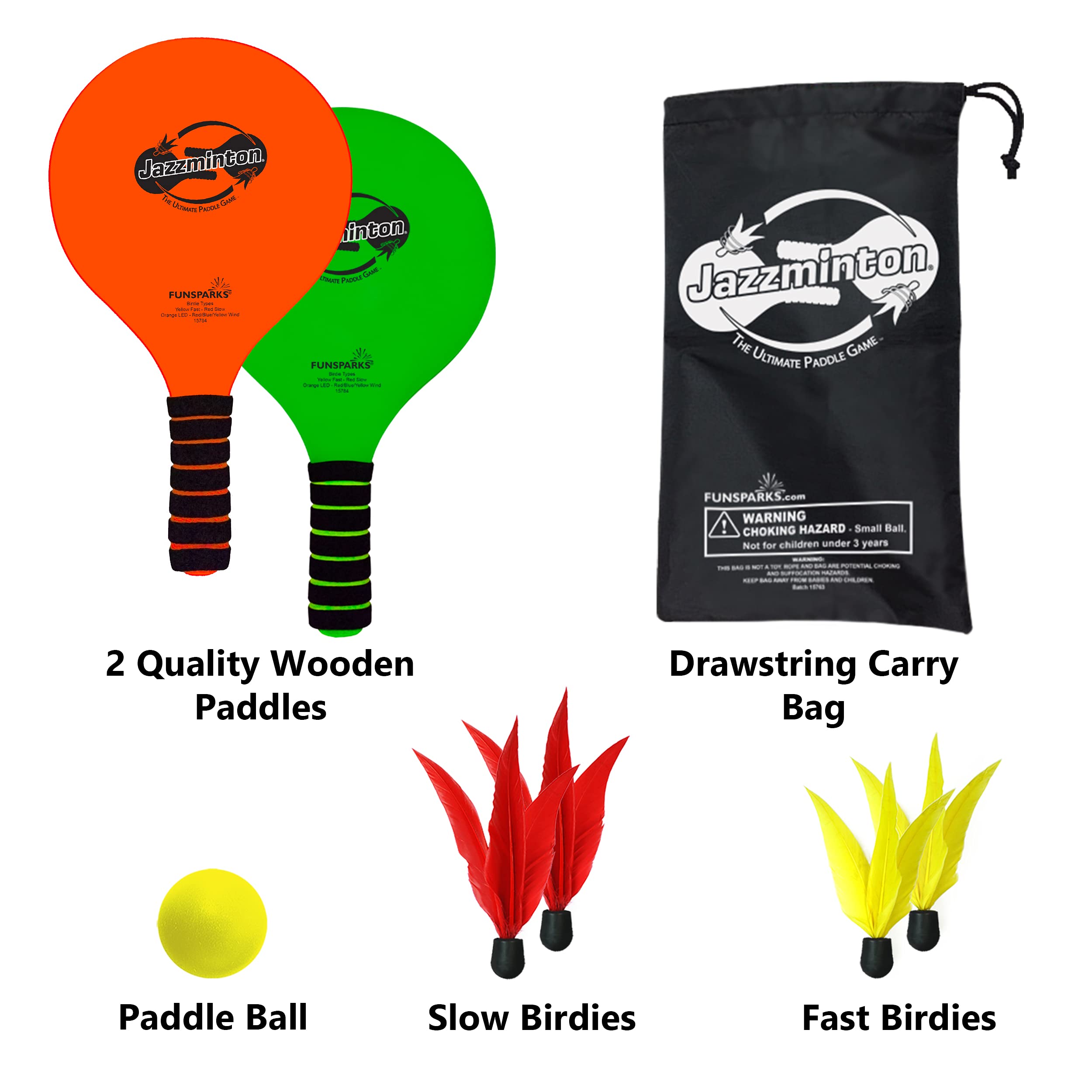 Jazzminton Select Paddle Ball Game with Carry Bag - Indoor Outdoor Toy - Play at The Beach, Lawn or Backyard - 2 Wooden Racquets - 4 Shuttlecocks - 1 Ball
