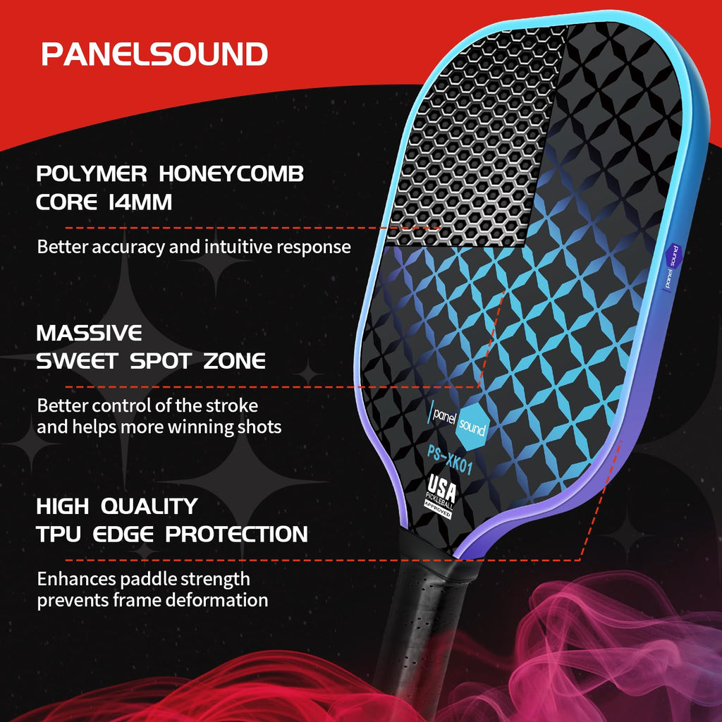 Panel Sound Pickleball Paddles Set of 4, 4 Fiberglass Pickleball Rackets, Pickleball Racquets 4 Pack with 1 Carrying Case & 4 Outdoor Balls