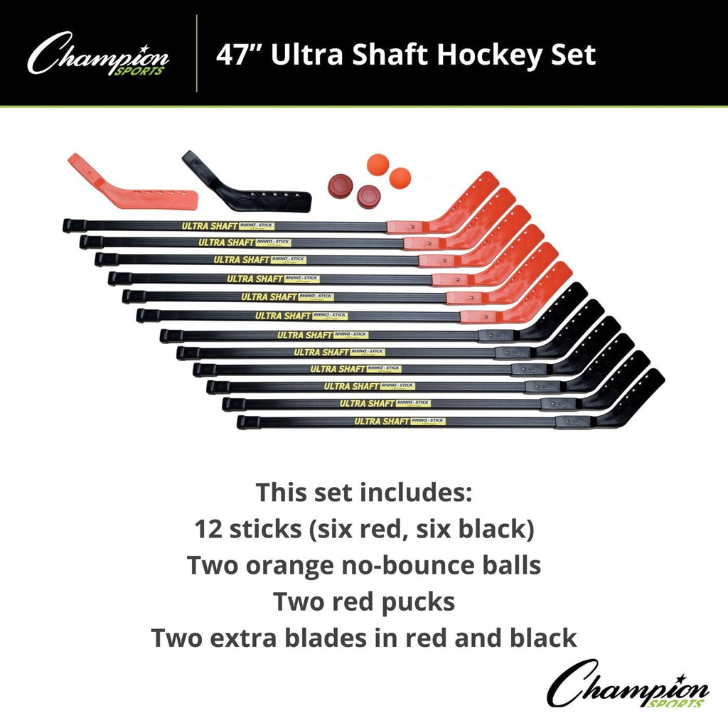 Champion Sports Ultra Shaft 18-Piece Floor Hockey Set - 47-Inch Sticks