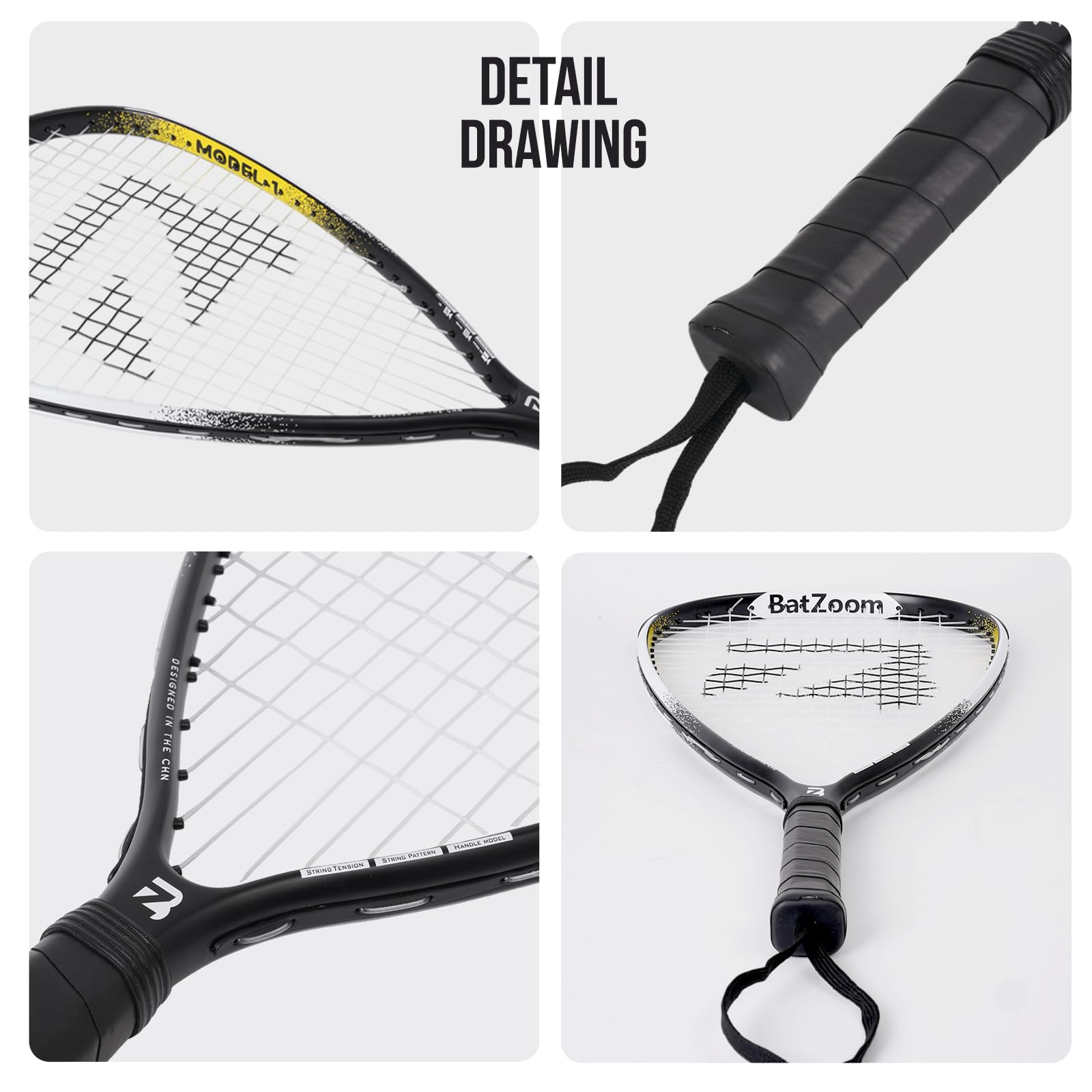 BatZoom Racquetball Racket with Cover, One-Piece Construction and Lightweight Design for Enhanced Control & Power - Perfect for Beginners and Intermediate Players