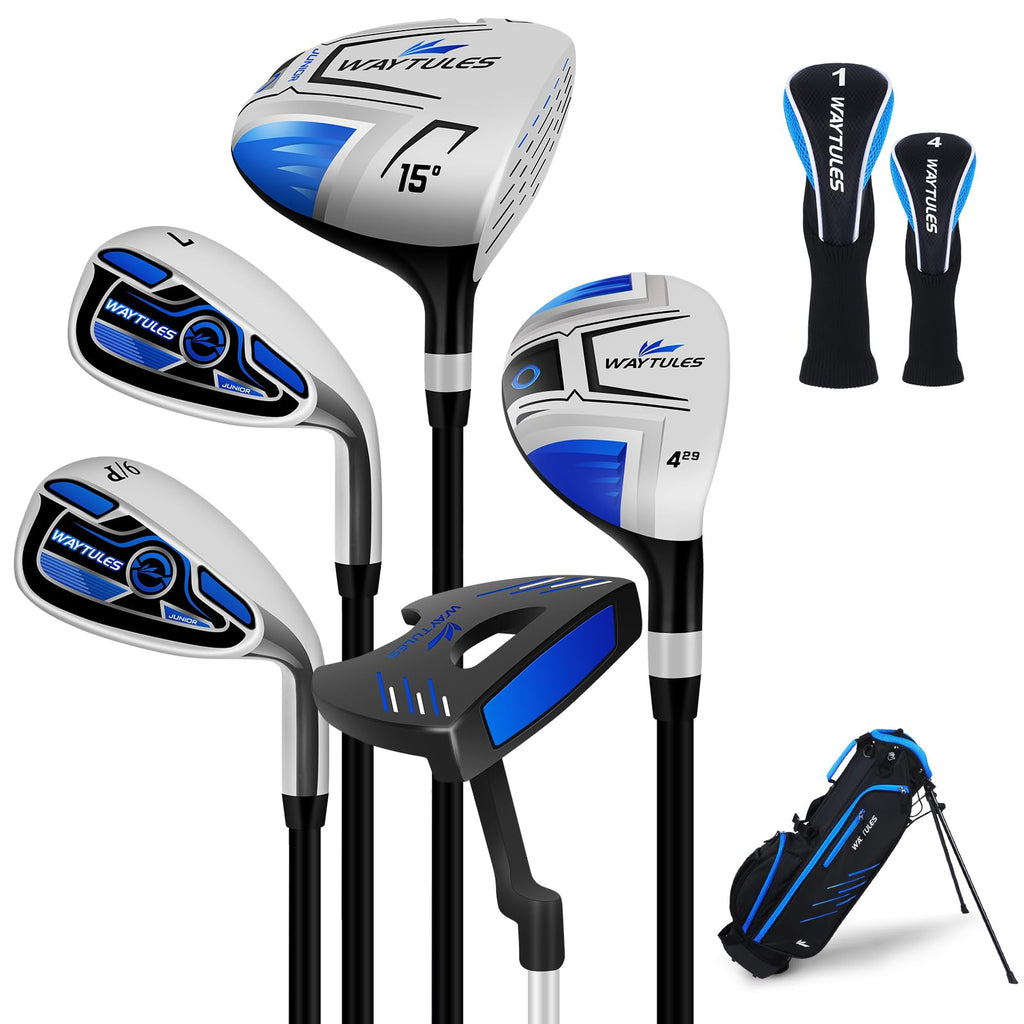 Kids Golf Clubs Set 7 Pieces for Boys & Girls Ages 6-8, Junior Golf Set with Stand Bag, Driver, Hybrid, Irons & Putter, Youth Golf Club Set Right Handed(Blue)
