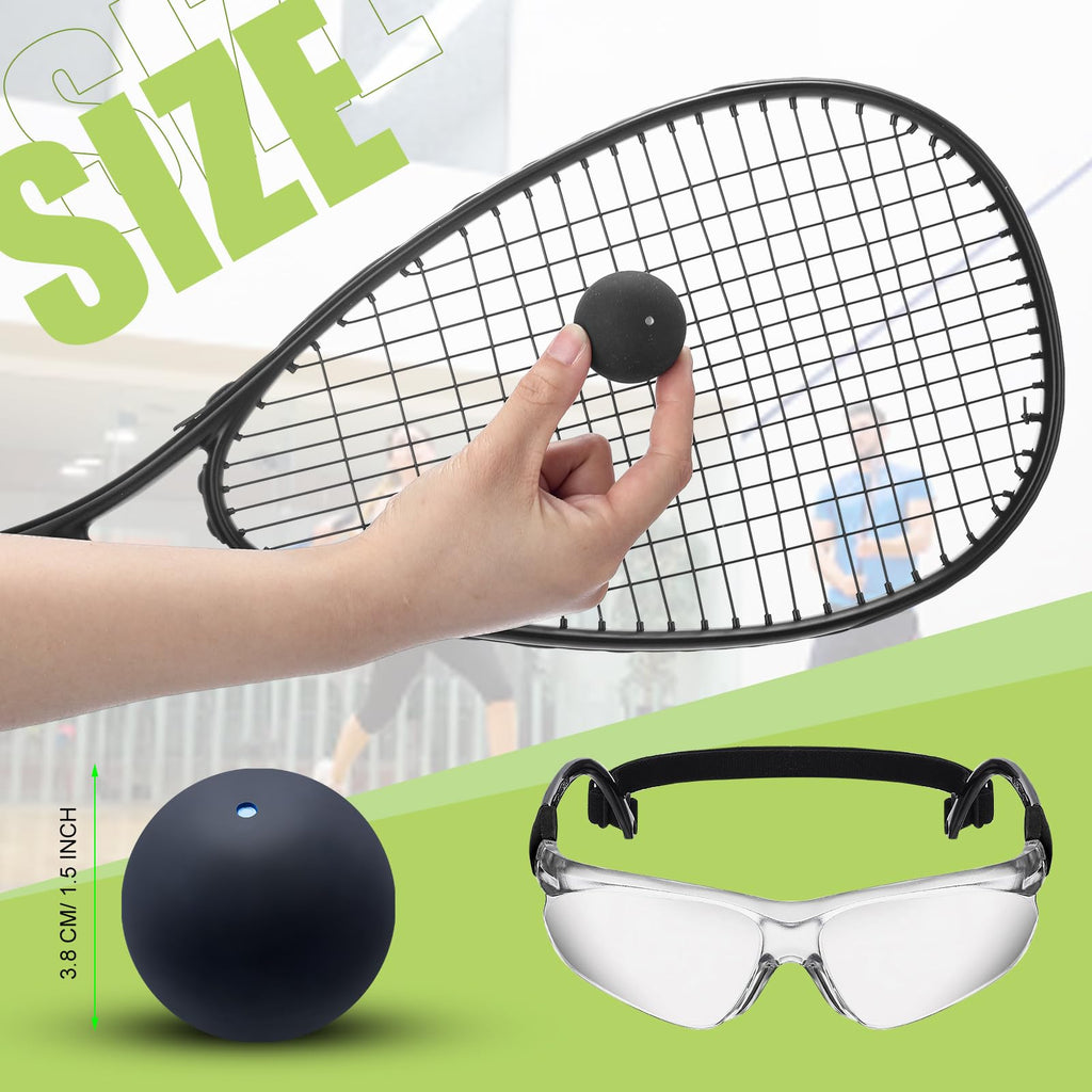 Seenelling 2 Pack Beginner Squash Racquet Set Includes 2 Racquets with Racket Bags 2 Anti Fog Goggles with Cases and 2 Blue Dot Squash Ball for Beginners Training Recreational Play(Black, White)