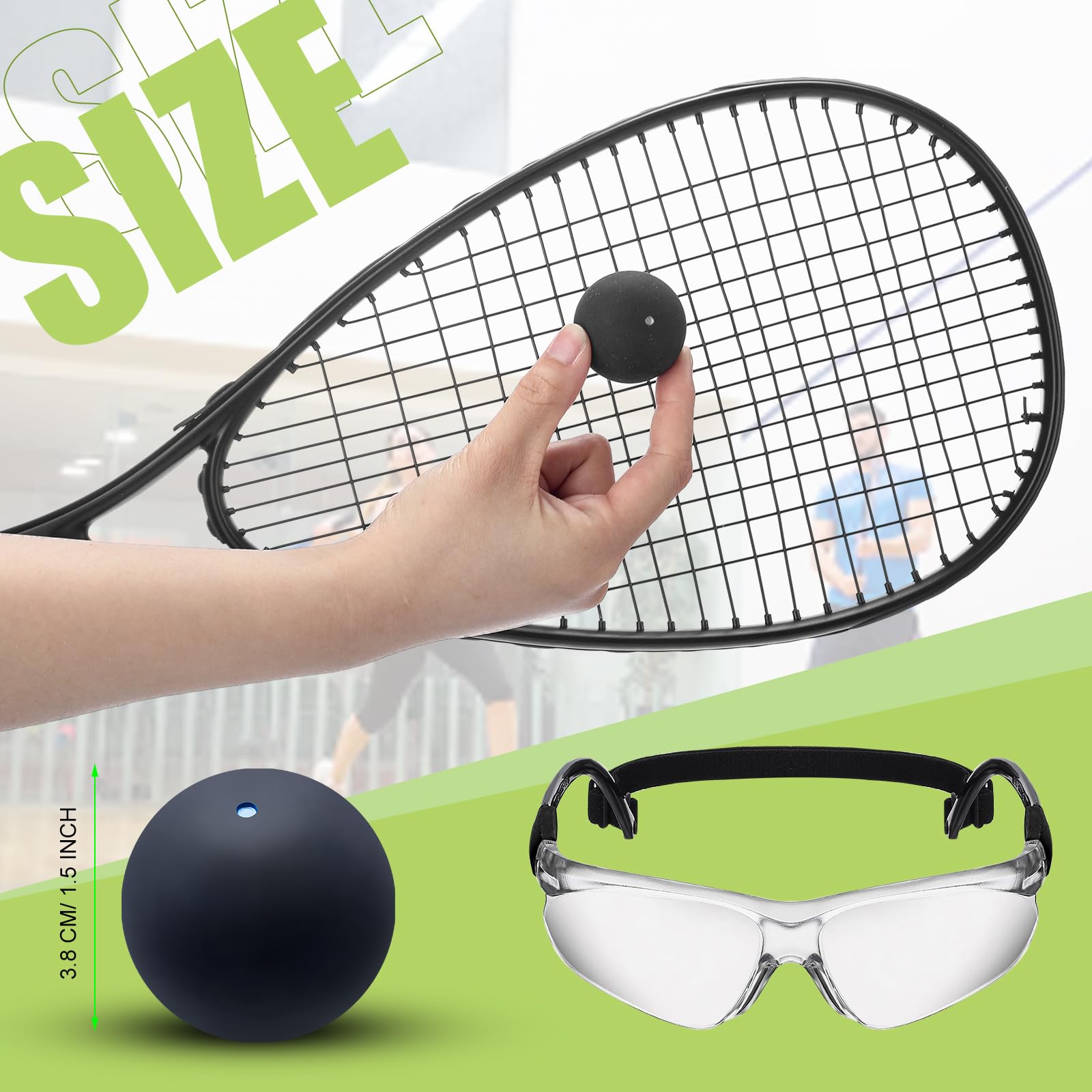 Seenelling 2 Pack Beginner Squash Racquet Set Includes 2 Racquets with Racket Bags 2 Anti Fog Goggles with Cases and 2 Blue Dot Squash Ball for Beginners Training Recreational Play(Black, White)