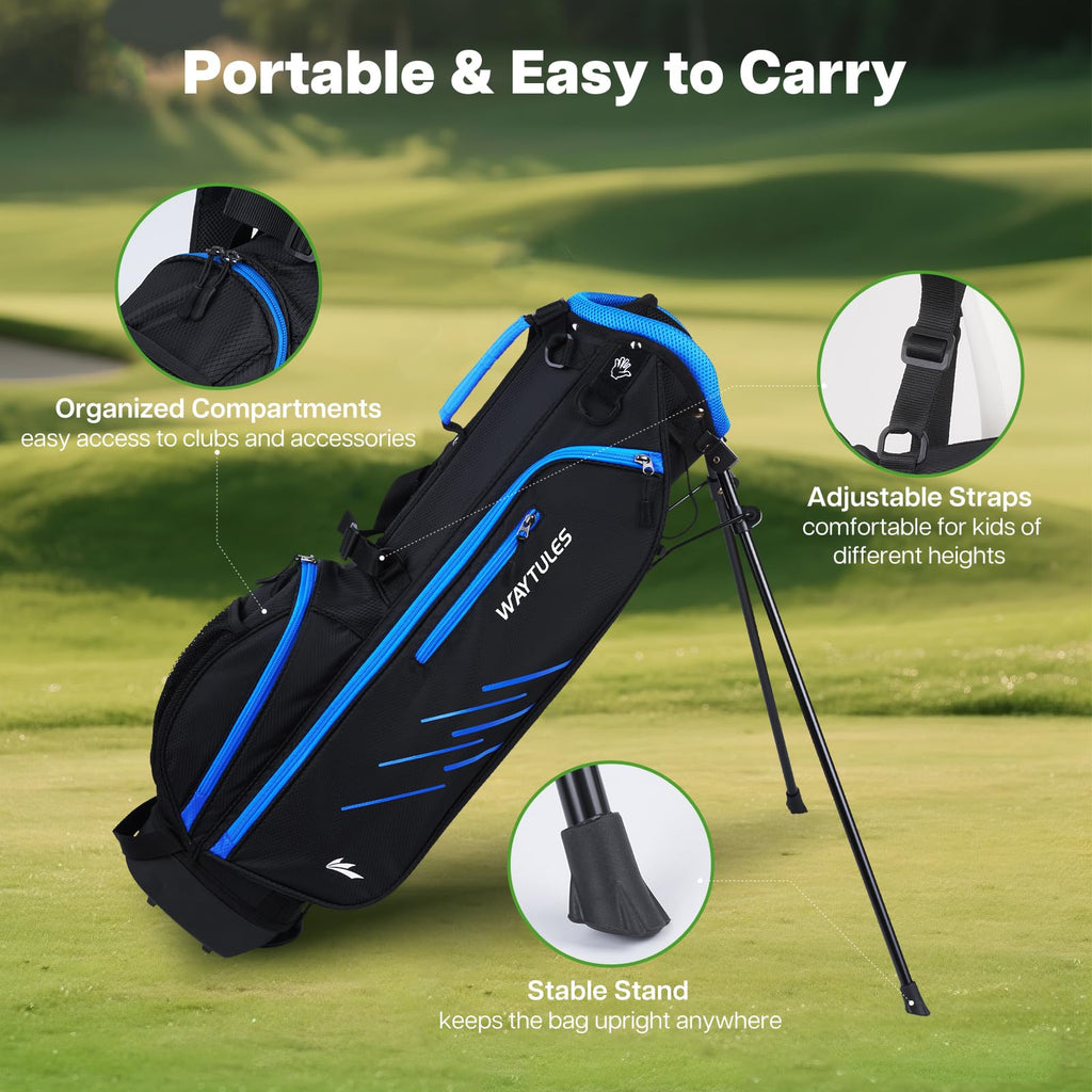 Kids Golf Clubs Set 7 Pieces for Boys & Girls Ages 6-8, Junior Golf Set with Stand Bag, Driver, Hybrid, Irons & Putter, Youth Golf Club Set Right Handed(Blue)