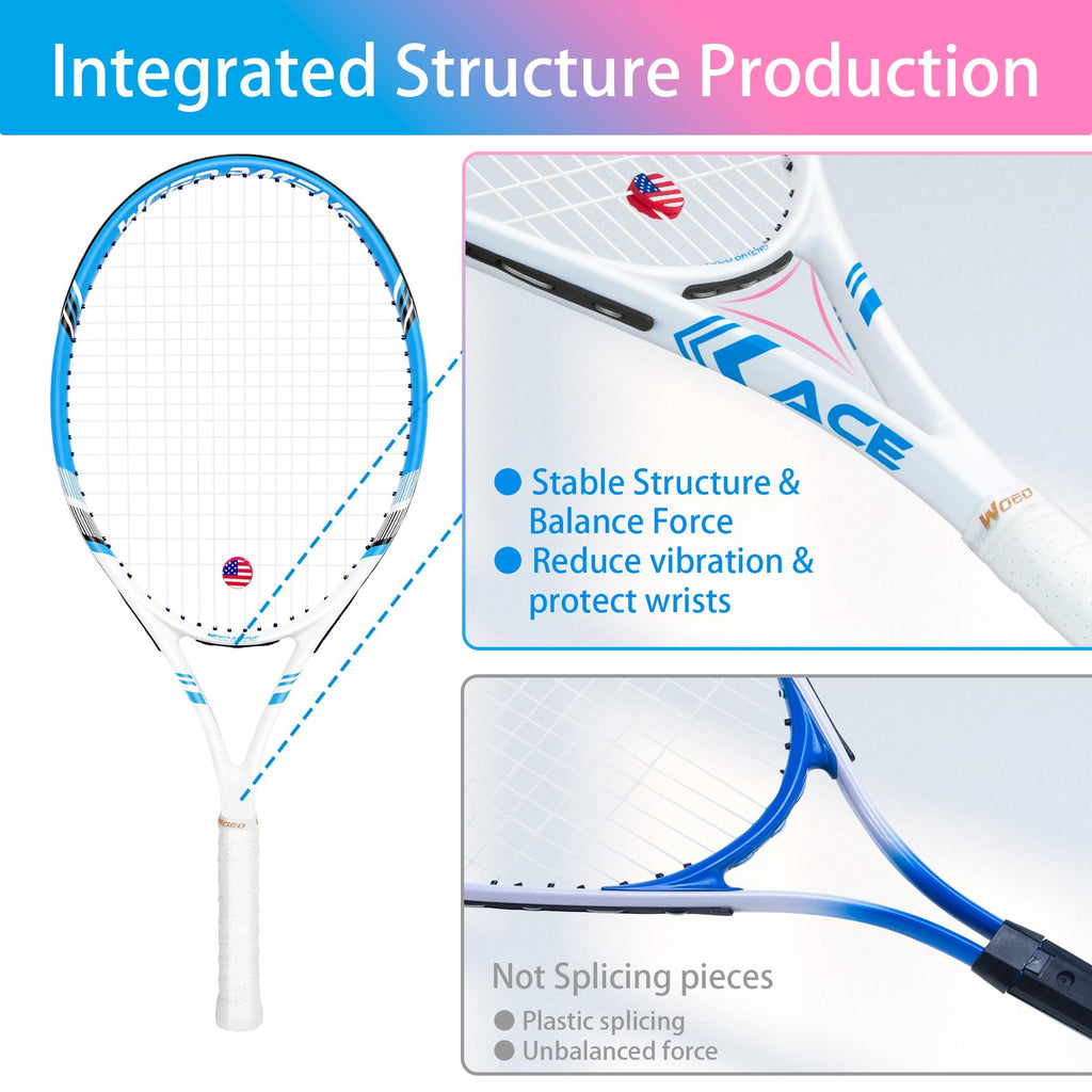 Pro Tennis Racket for Adults, 2 Player 27 inch Speed Tennis Racquet Acceptable for Beginner and Professional with 3 Tennis Balls, 2 Vibration Dampes, 2 Overgrips, Tennis Bag (Pink-Blue)