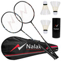 Nalax Badminton Set for 2 Players, Lightweight Graphite Badminton Rackets Complete Kit with 3 Shuttlecocks & Portable Carry Bag, Outdoor Sports Game for Adults Teens Kids, Backyard Lawn Beach