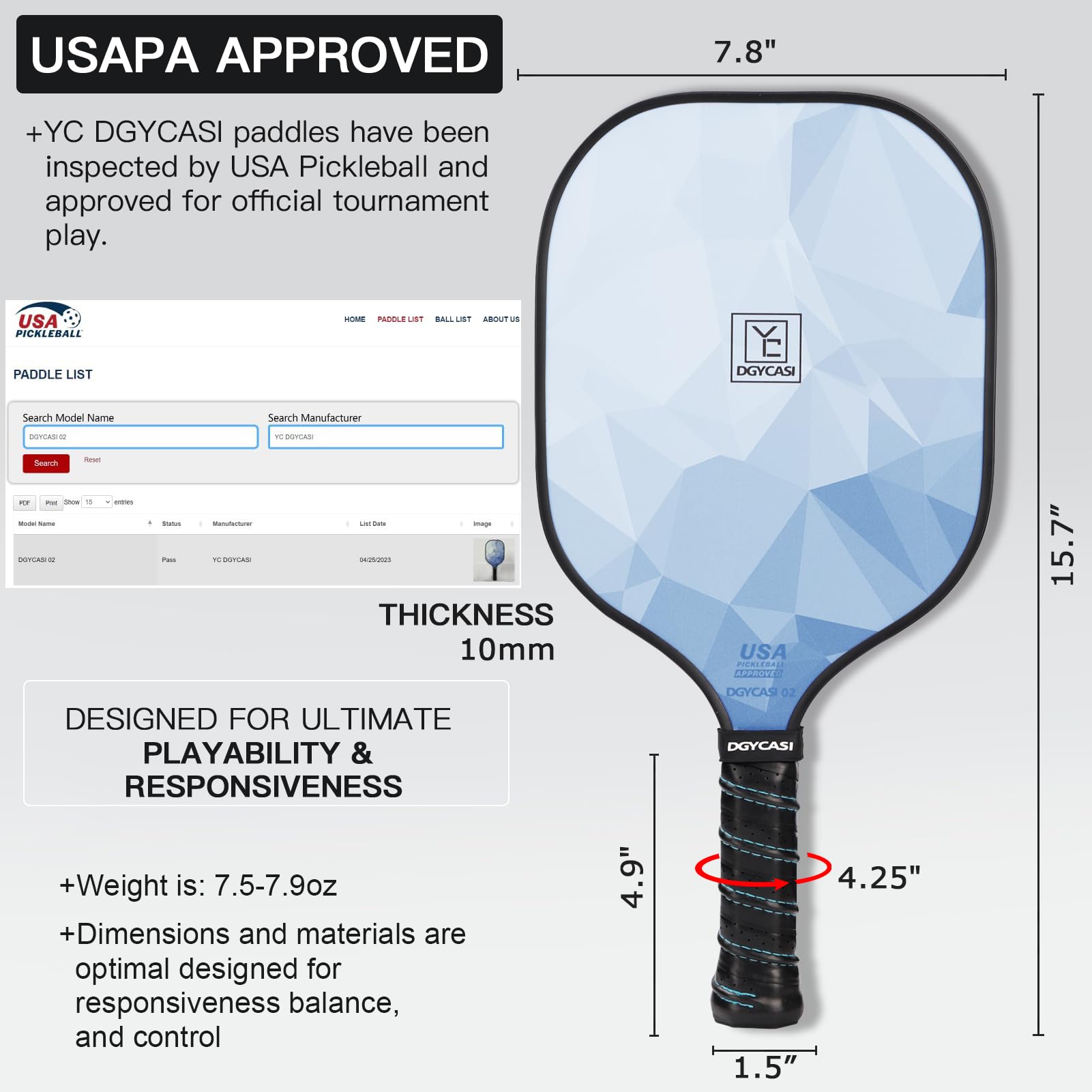 YC DGYCASI Pickleball Paddles Set of 2 USAPA Approved Pickleball Set 2026