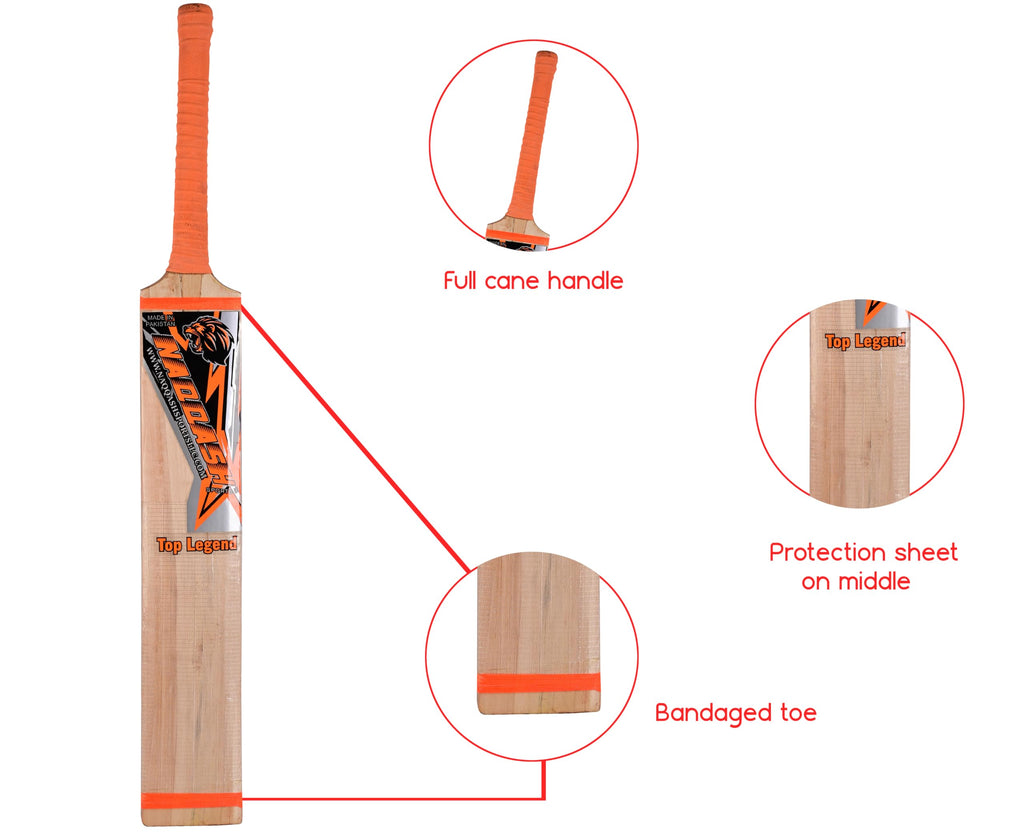 Kashmir Willow Leather Ball Cricket Bat, Orange Sticker, Adult Full Size