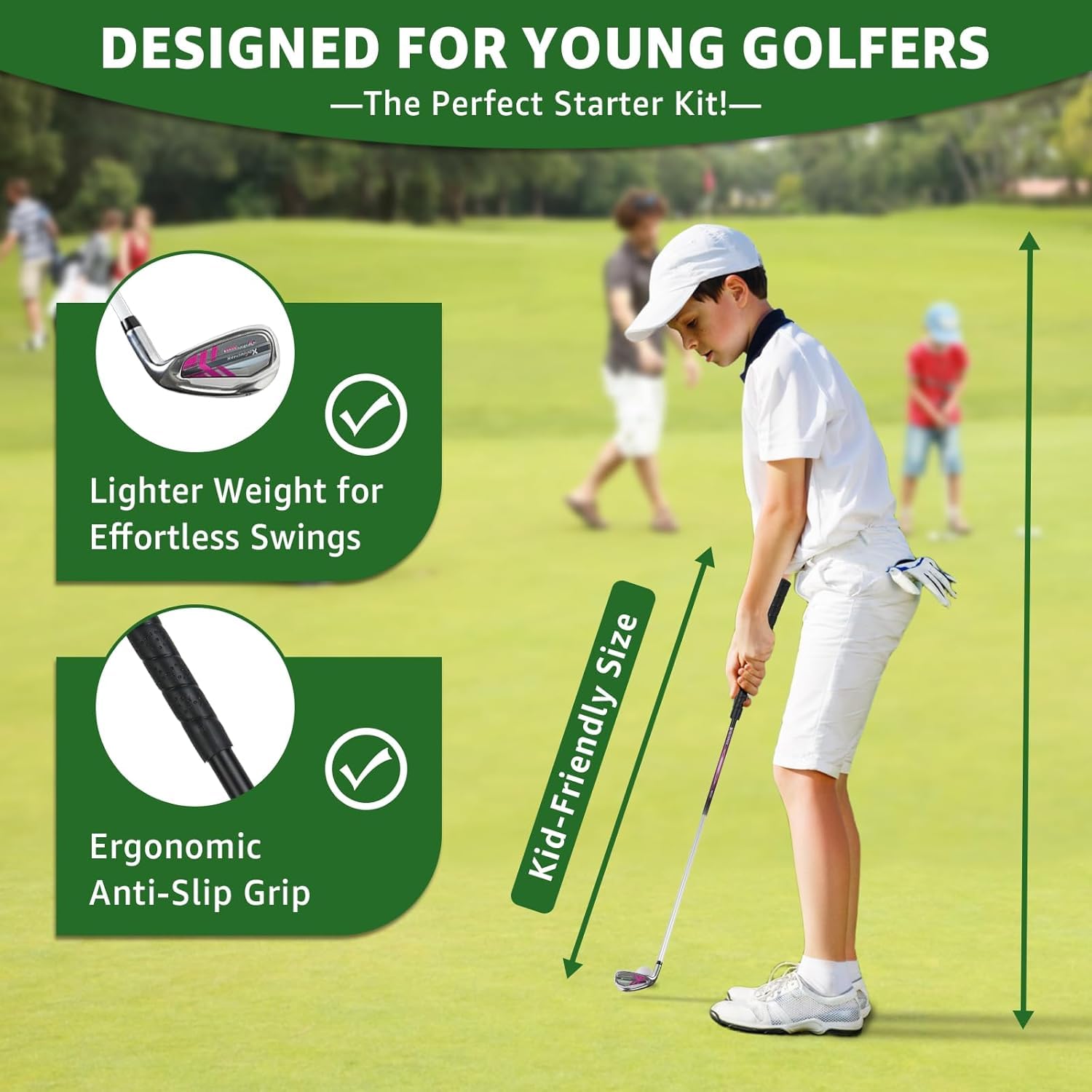 6 Pieces Kids Golf Club Set, Junior Golf Club Set Ages 4-12 Includes Stand Bag, 1# Drive, 5# Hybrid, 6/7#, 9/P# Irons and Putter Right Hand for Boys Girls,Magenta,6-10 Ages