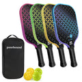 Panel Sound Pickleball Paddles Set of 4, 4 Fiberglass Pickleball Rackets, Pickleball Racquets 4 Pack with 1 Carrying Case & 4 Outdoor Balls