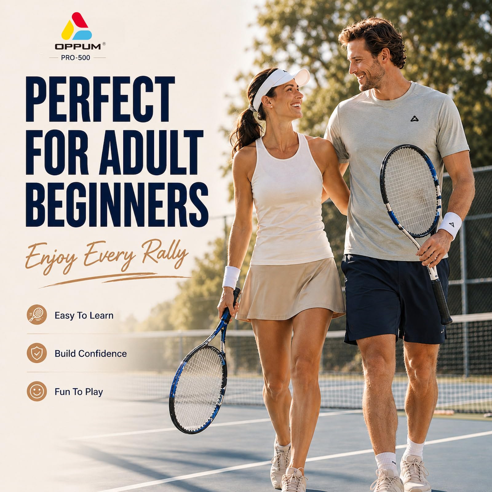 OPPUM Adult Tennis Racket Set of 2, 27 Inch Pre-Strung for Beginners