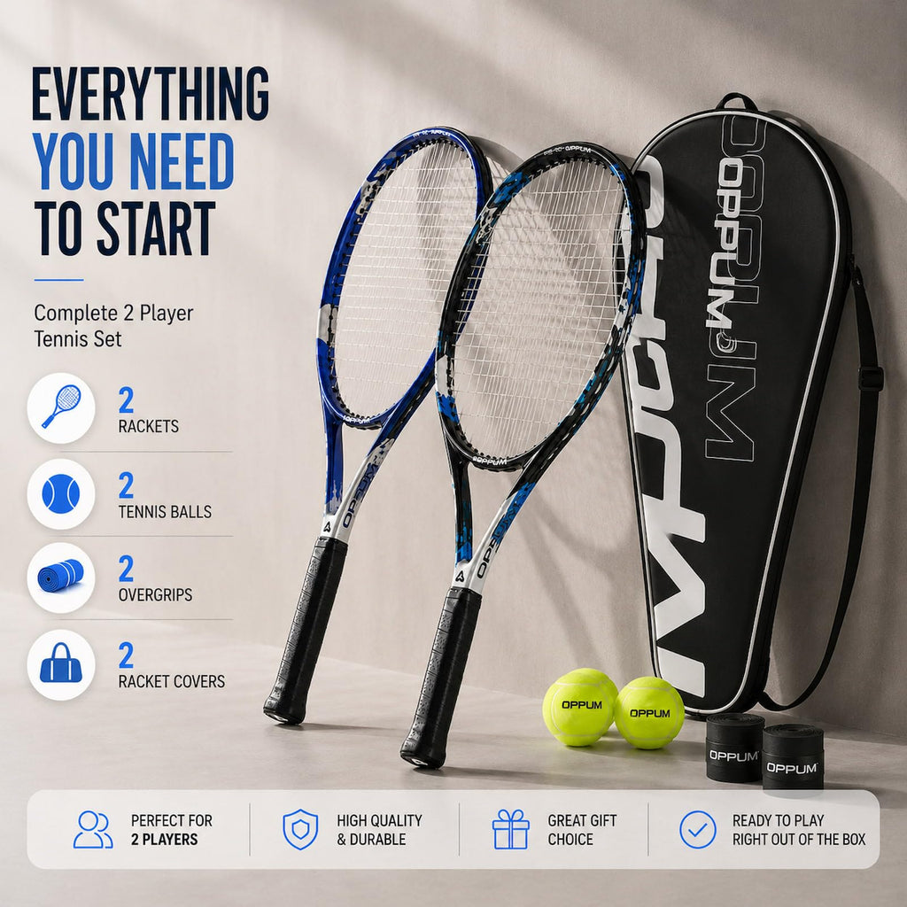 OPPUM Adult Tennis Racket Set of 2, 27 Inch Pre-Strung for Beginners