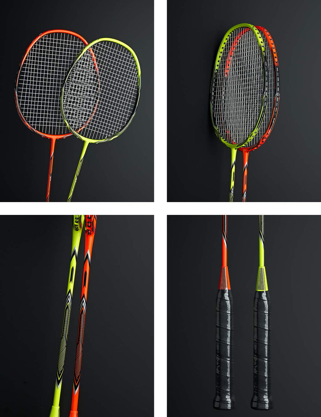 WOED BATENS -2 Player Badminton Set, Carbon Fiber Badminton Rackets Badminton Racquet for Backyards Gym with 3 Shuttlecocks 2 Grip Tape and 1 Badminton Bag, Yellow Orange