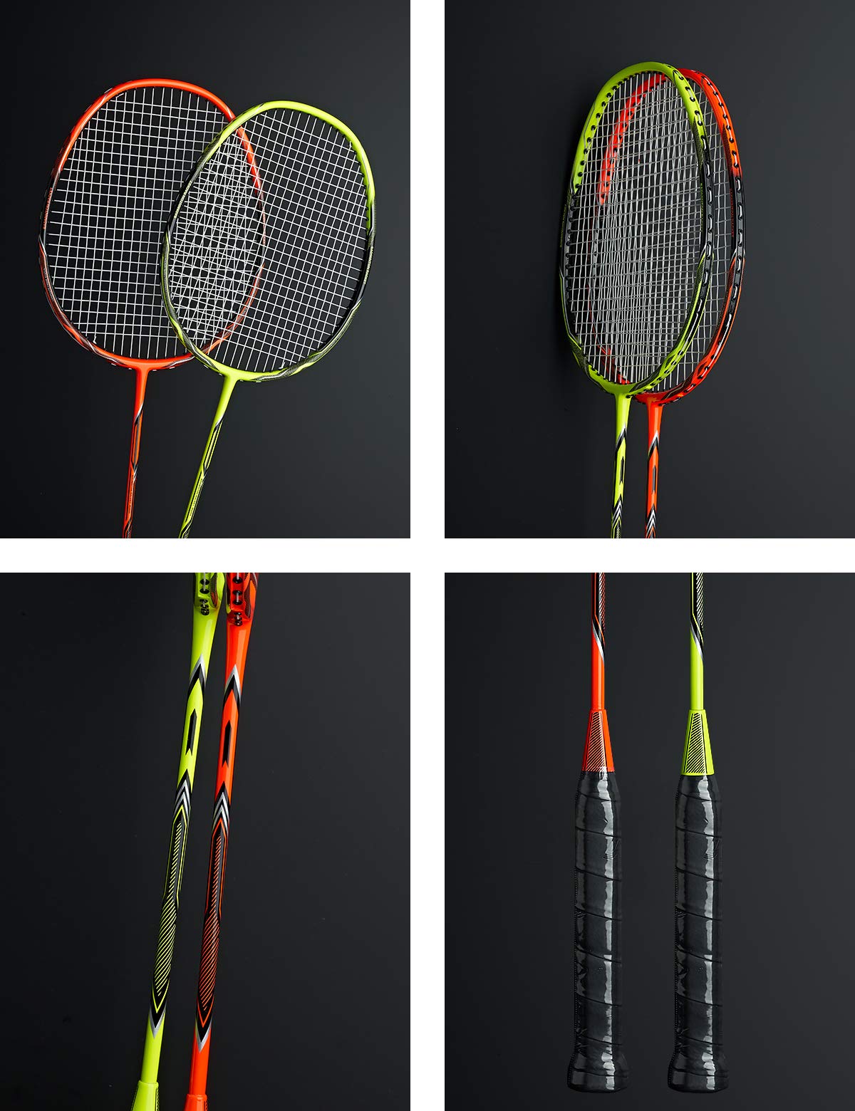 WOED BATENS -2 Player Badminton Set, Carbon Fiber Badminton Rackets Badminton Racquet for Backyards Gym with 3 Shuttlecocks 2 Grip Tape and 1 Badminton Bag, Yellow Orange